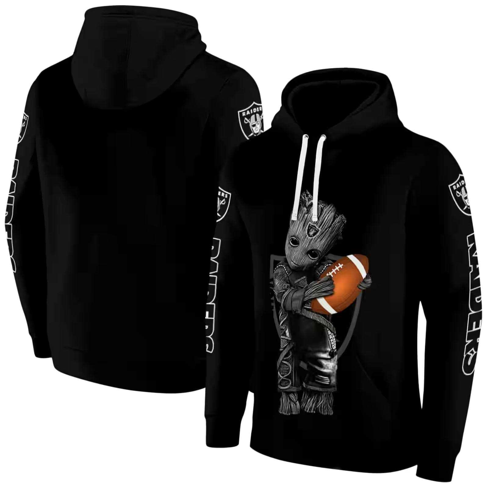 customized las vegas raiders baby groot black hoodie fashion forward