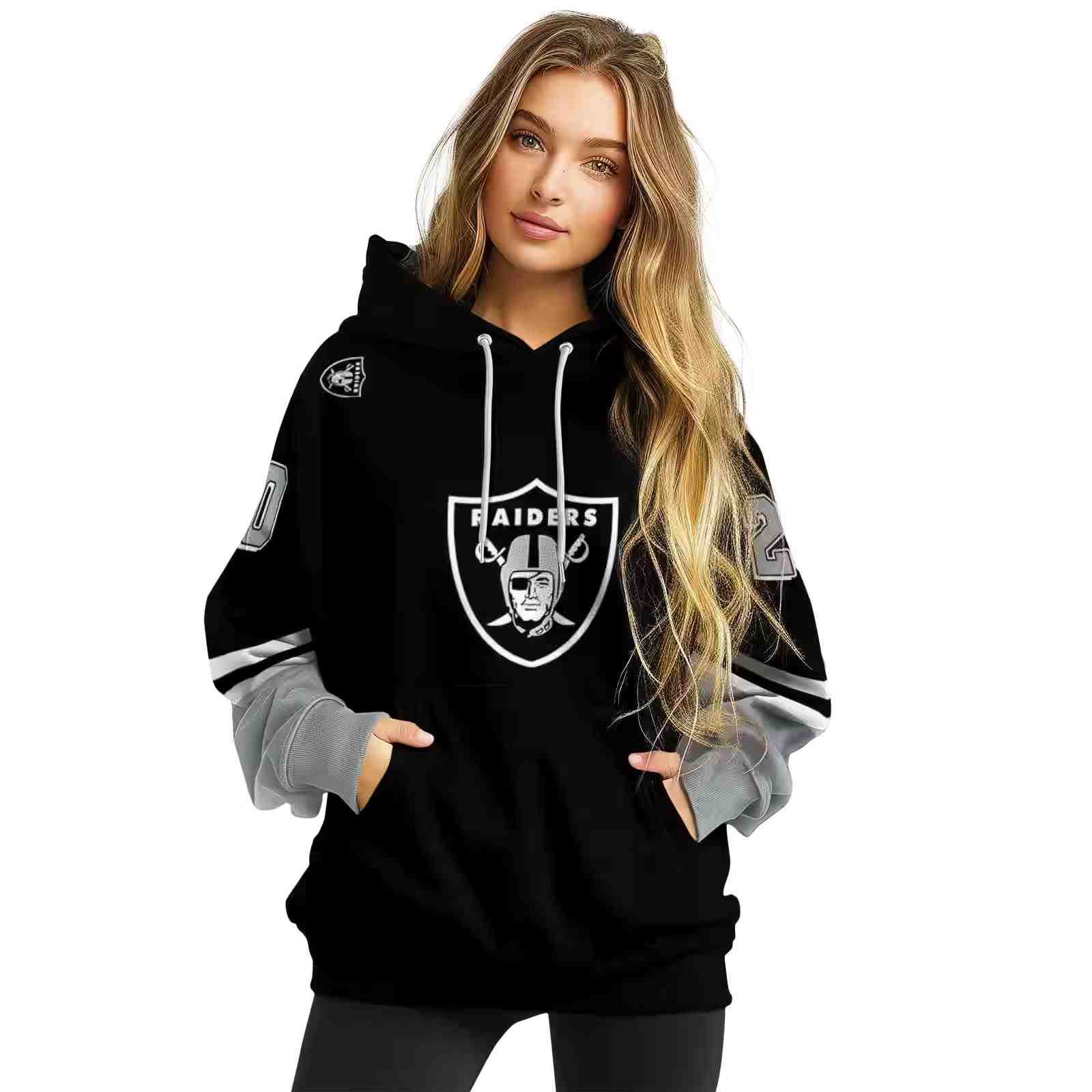 customized las vegas raiders striped sleeves black hoodie high quality