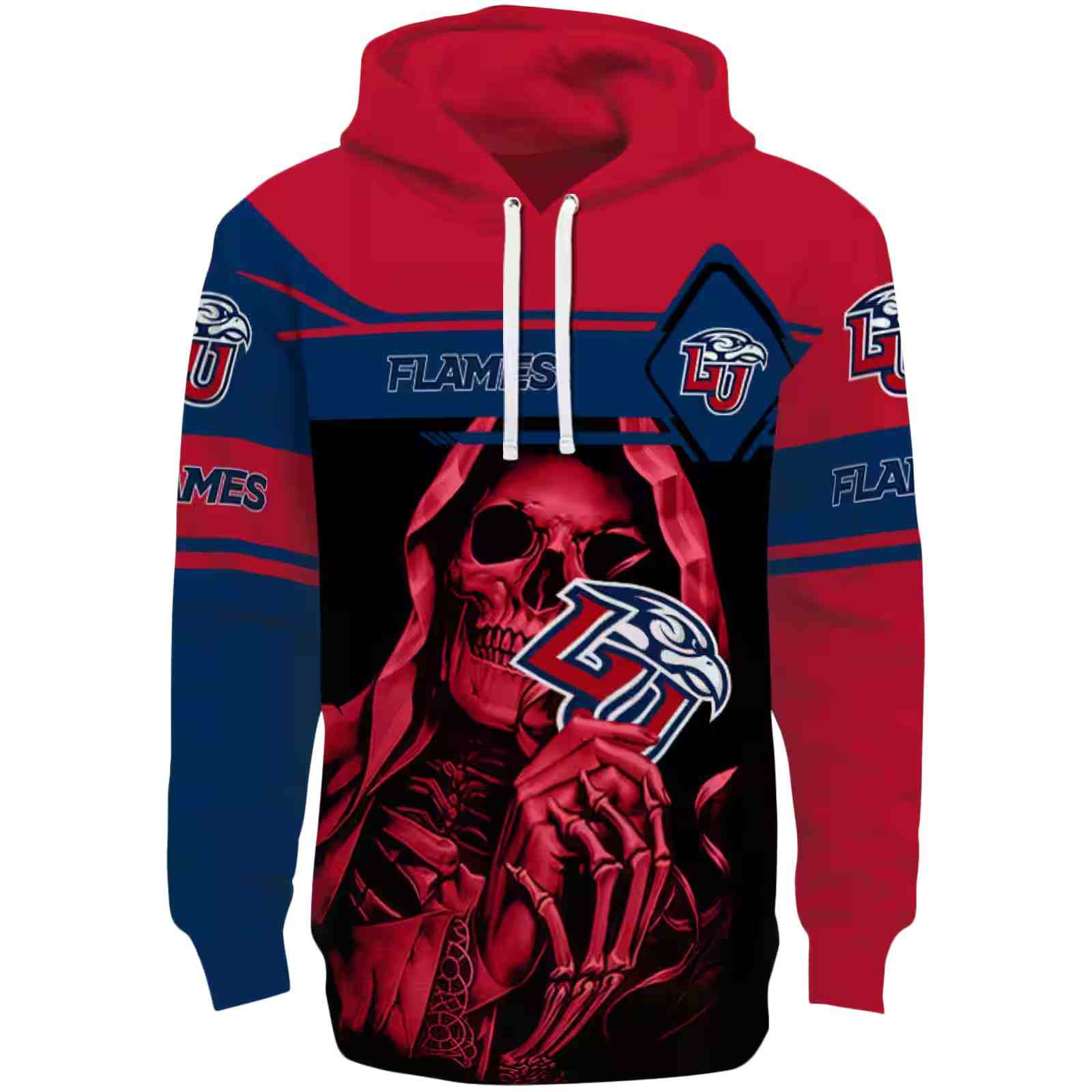 Customized Liberty Flames Grim Reaper Red Black Hoodie