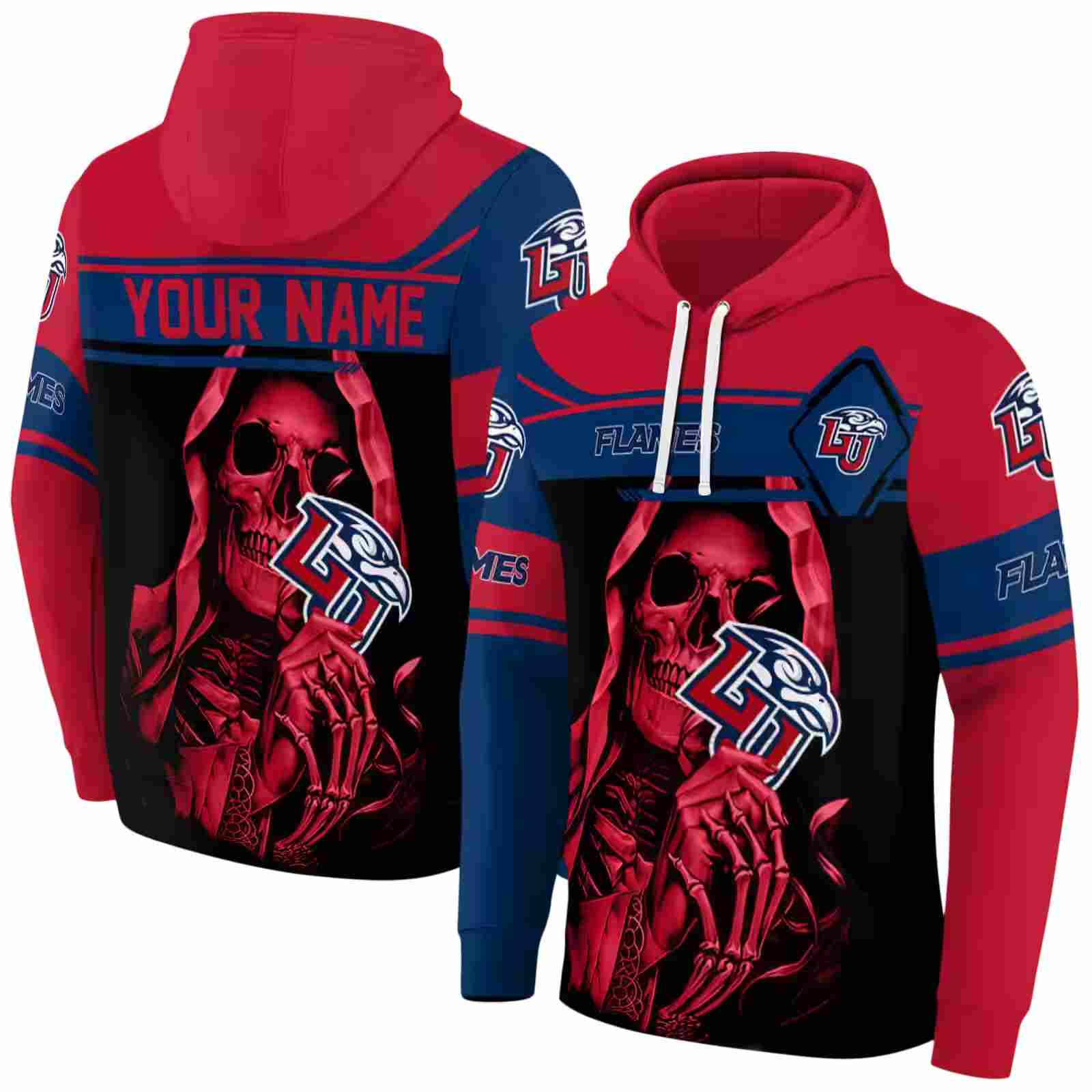 customized liberty flames grim reaper red black hoodie fashion forward
