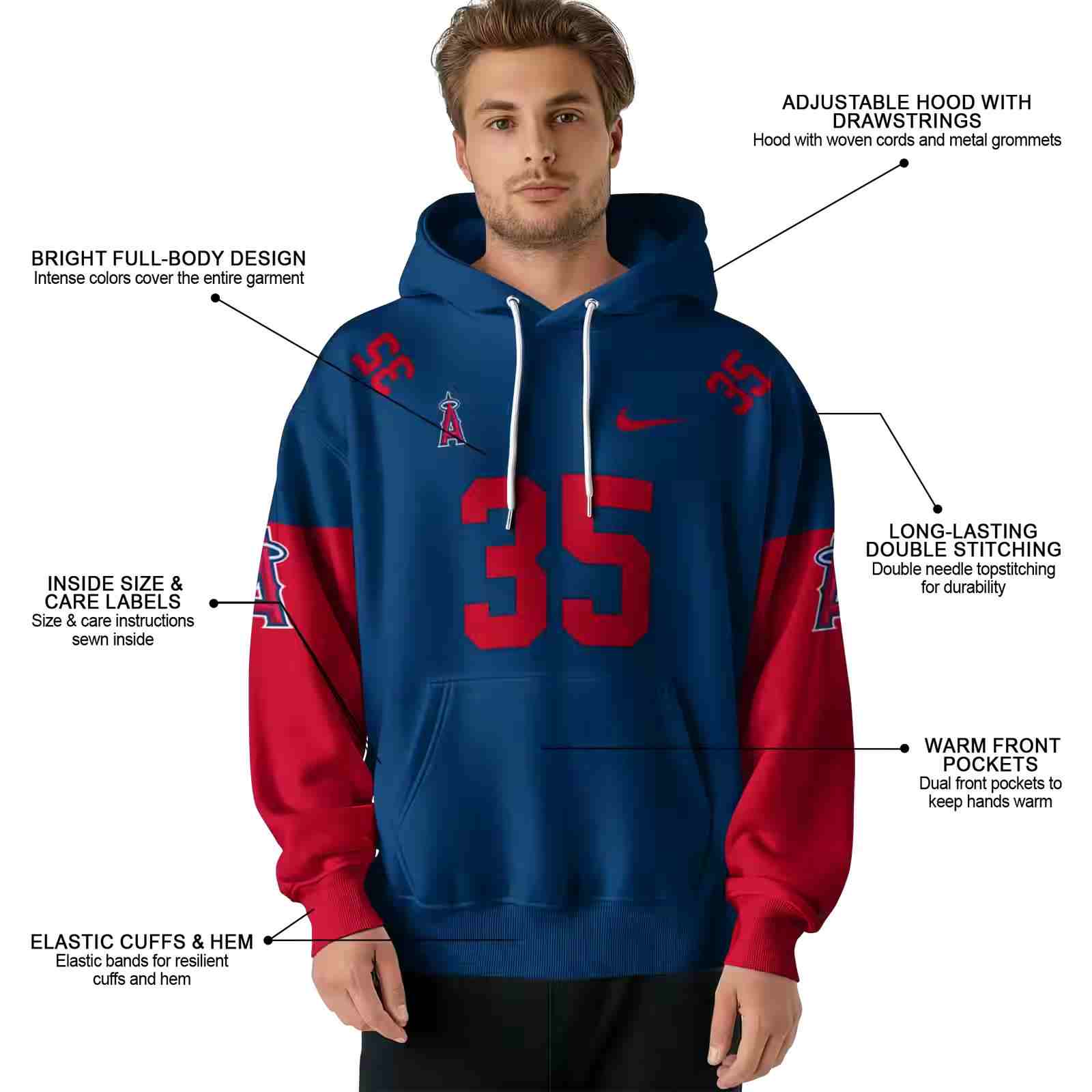 customized los angeles angels minimal design blue hoodie latest model