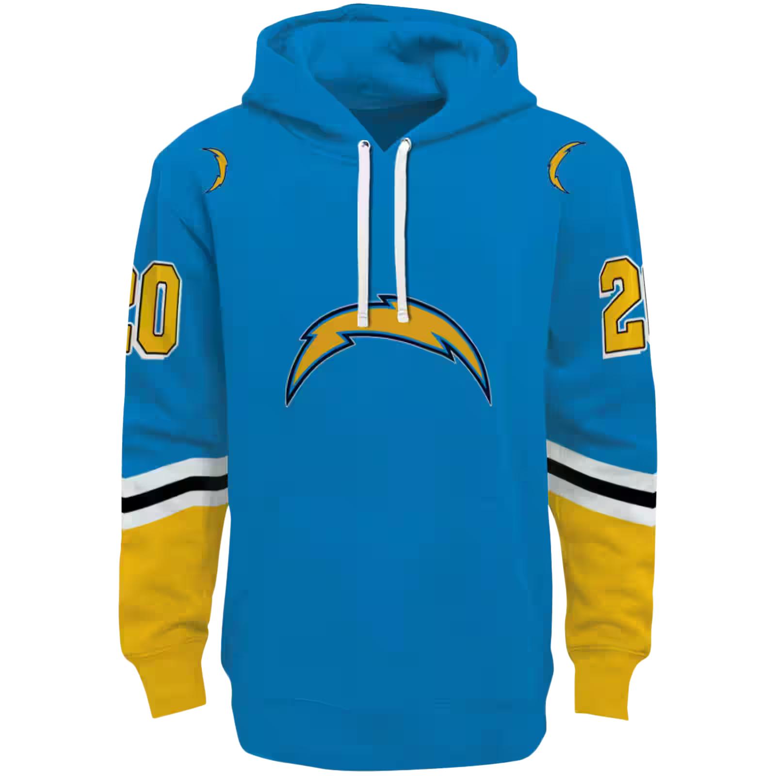 Customized Los Angeles Chargers Striped Sleeves Blue Hoodie