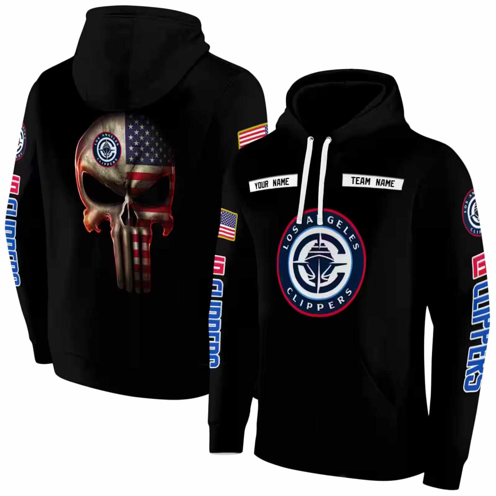 customized los angeles clippers punisher skull black hoodie fashion forward