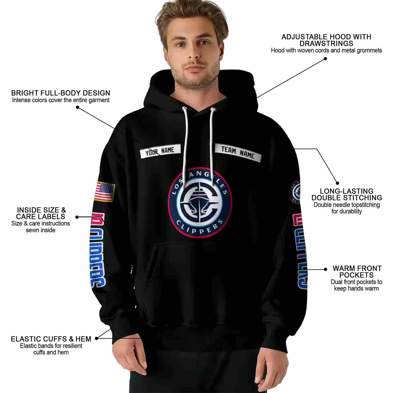 customized los angeles clippers punisher skull black hoodie latest model