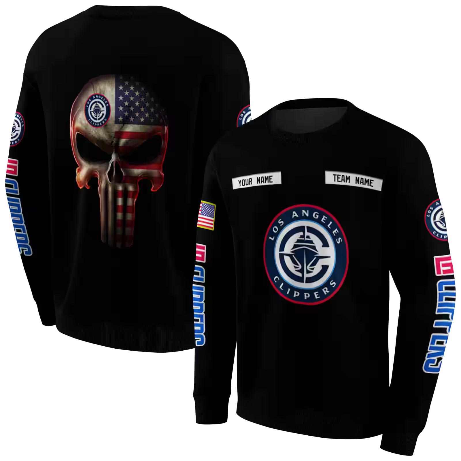 customized los angeles clippers punisher skull black hoodie premium grade