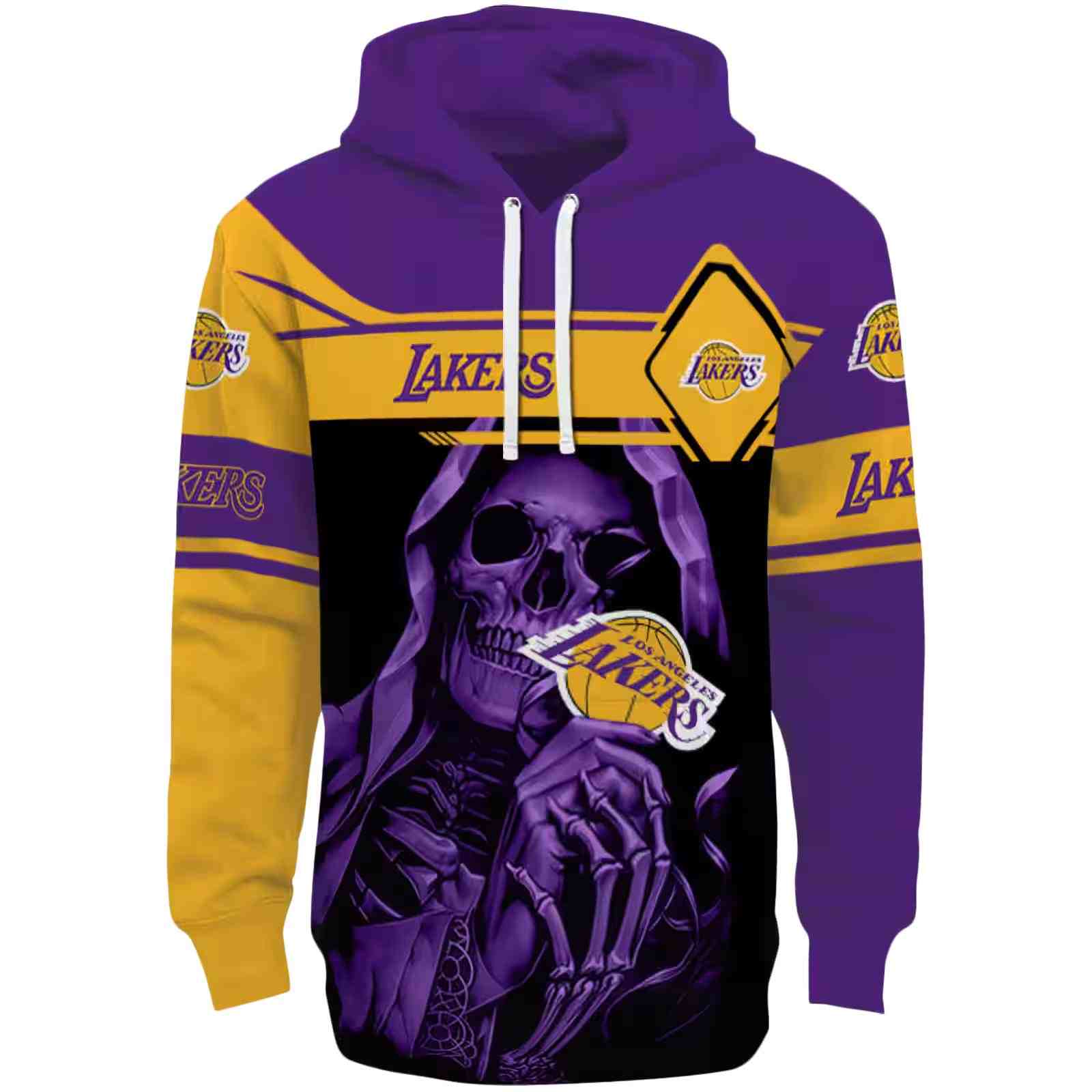 Customized Los Angeles Lakers Grim Reaper Purple Black Hoodie