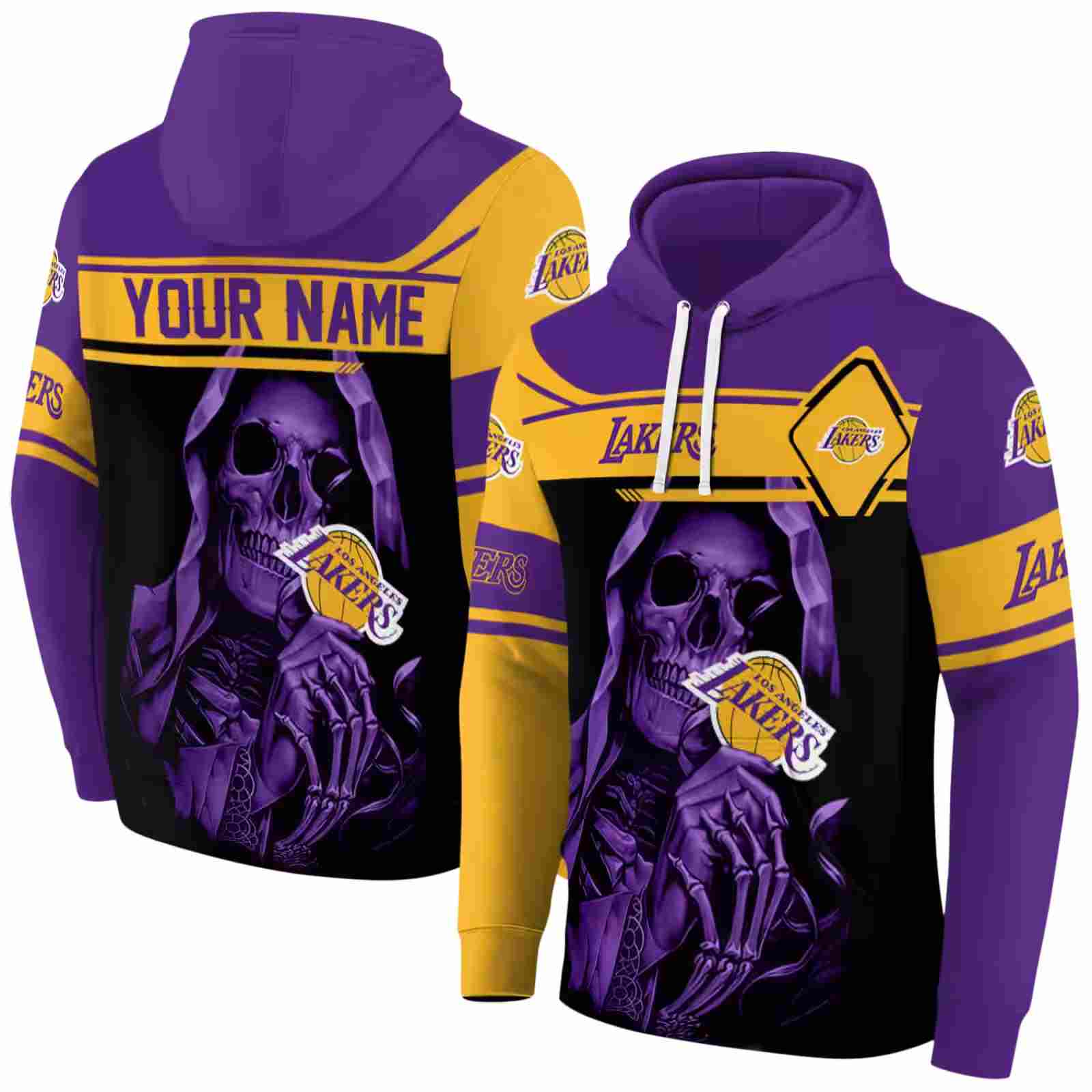 customized los angeles lakers grim reaper purple black hoodie fashion forward