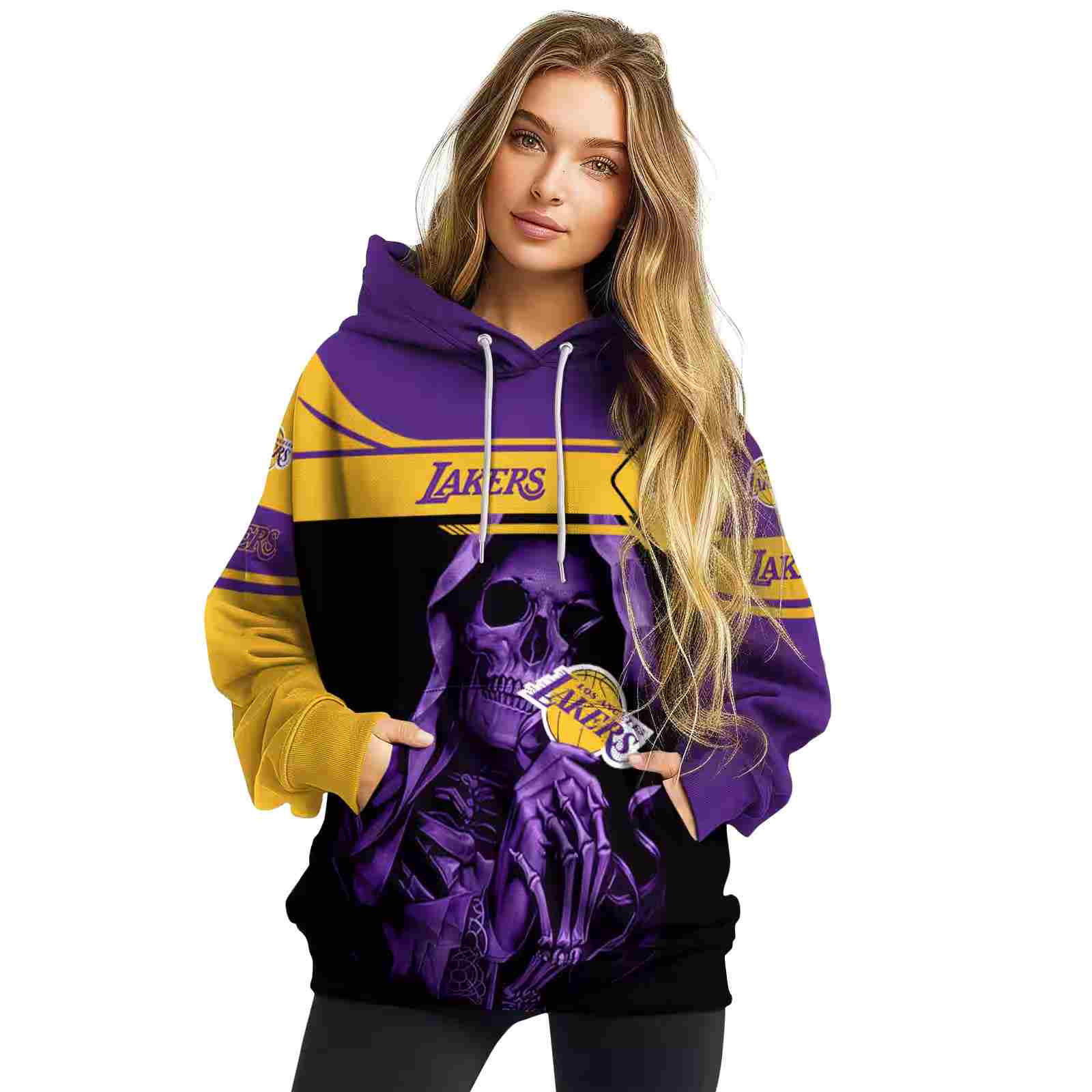 customized los angeles lakers grim reaper purple black hoodie high quality