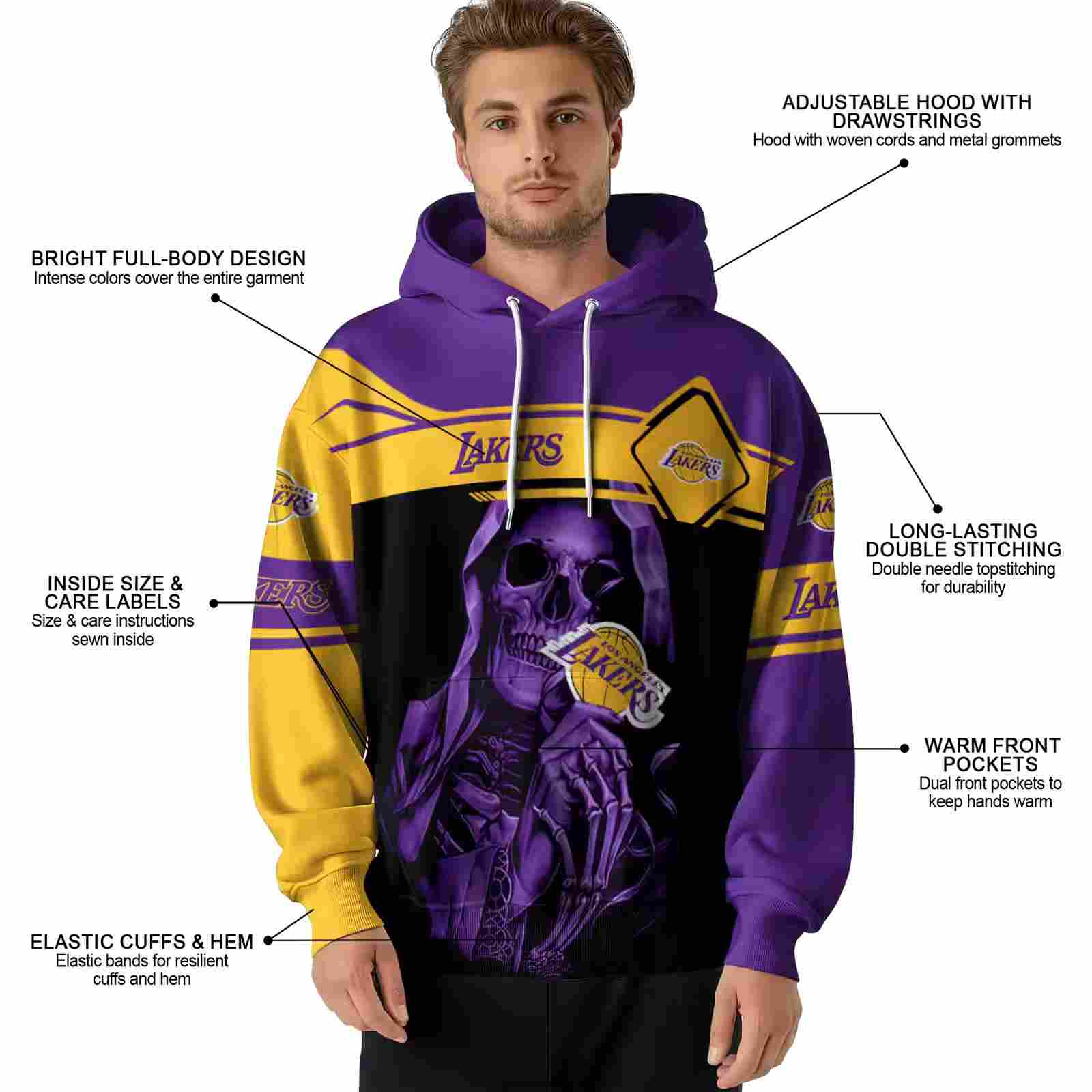 customized los angeles lakers grim reaper purple black hoodie latest model