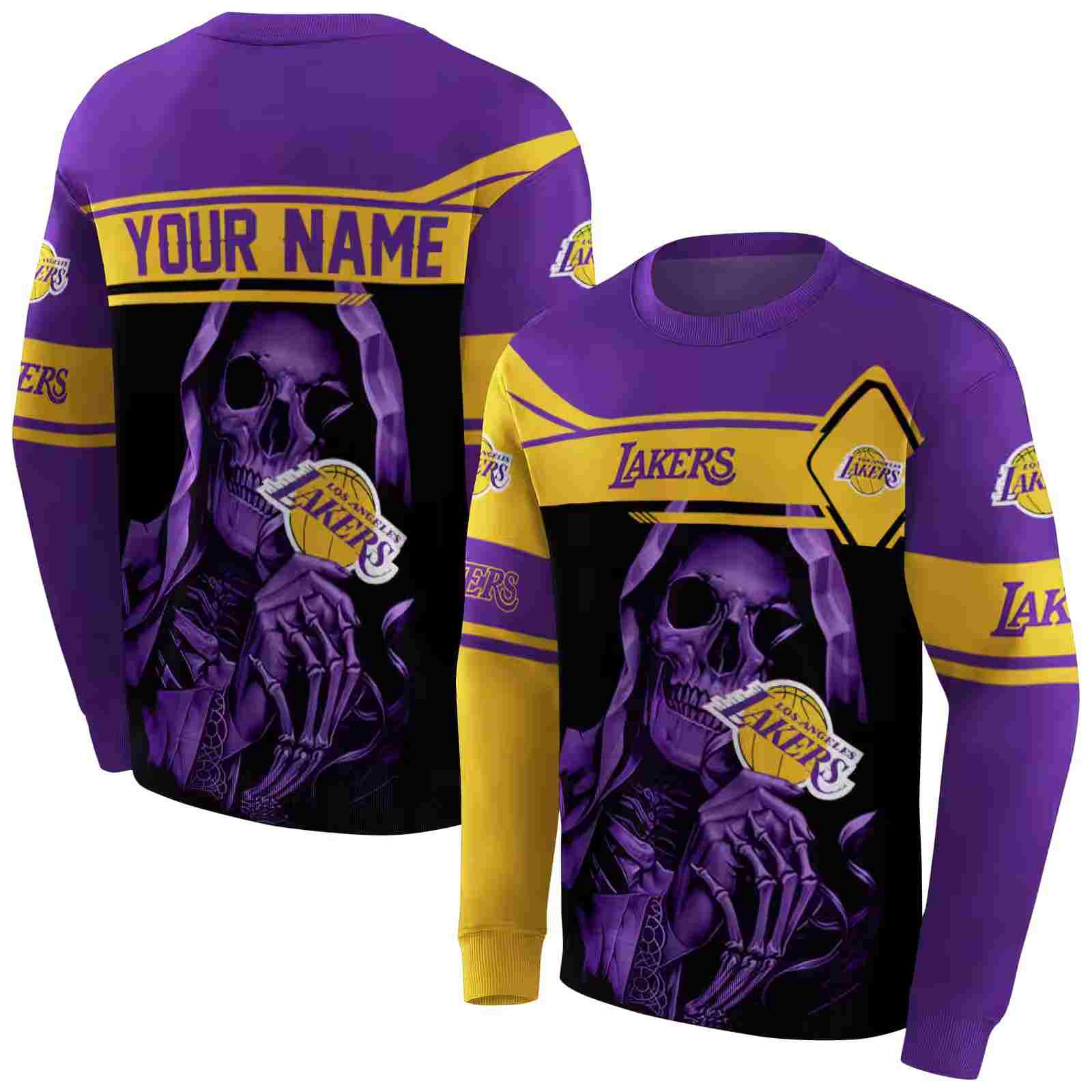 customized los angeles lakers grim reaper purple black hoodie premium grade