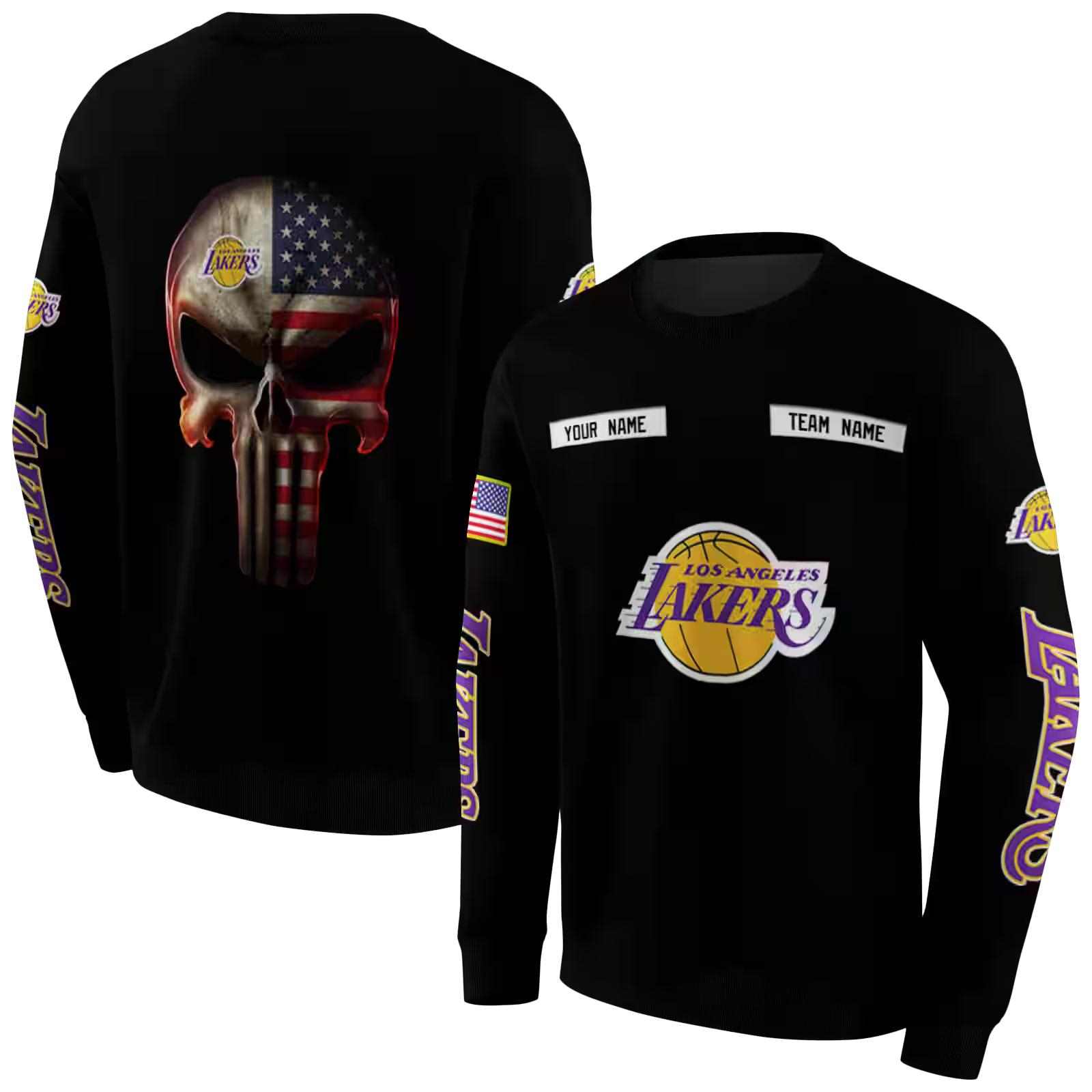 customized los angeles lakers punisher skull black hoodie premium grade