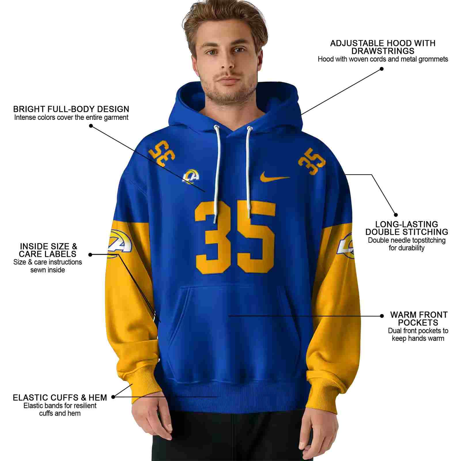 customized los angeles rams minimal design blue hoodie latest model