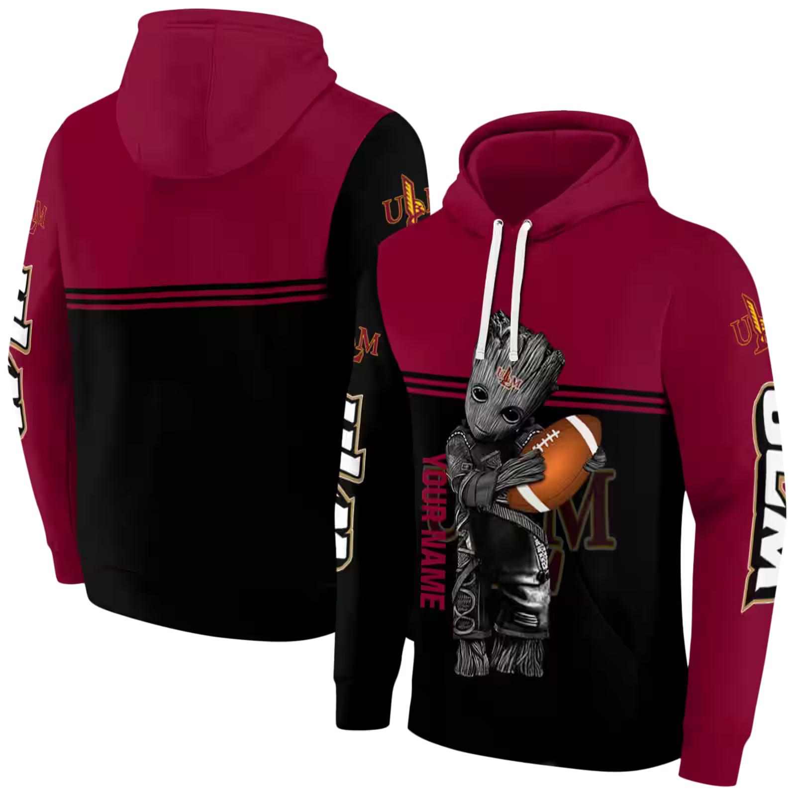 customized louisiana monroe warhawks baby groot red black hoodie fashion forward