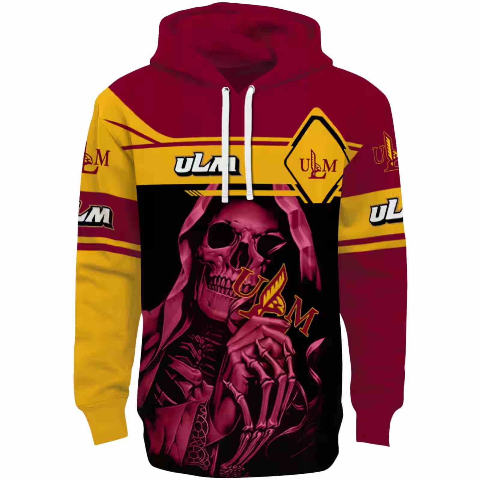 Customized Louisiana-Monroe Warhawks Grim Reaper Red Black Hoodie