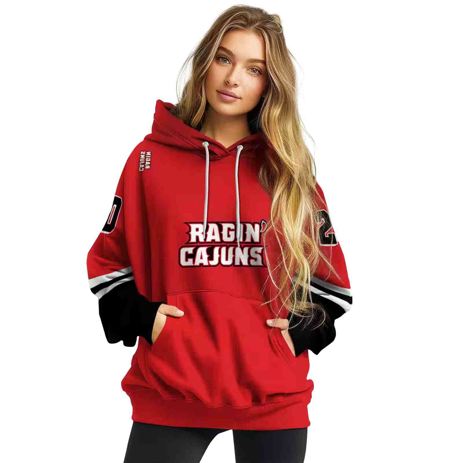 customized louisiana ragin cajuns striped sleeves red hoodie high quality