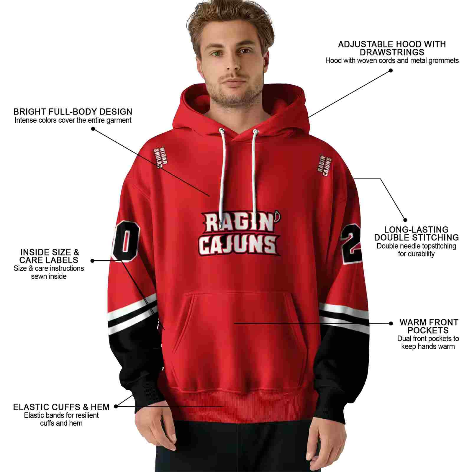 customized louisiana ragin cajuns striped sleeves red hoodie latest model