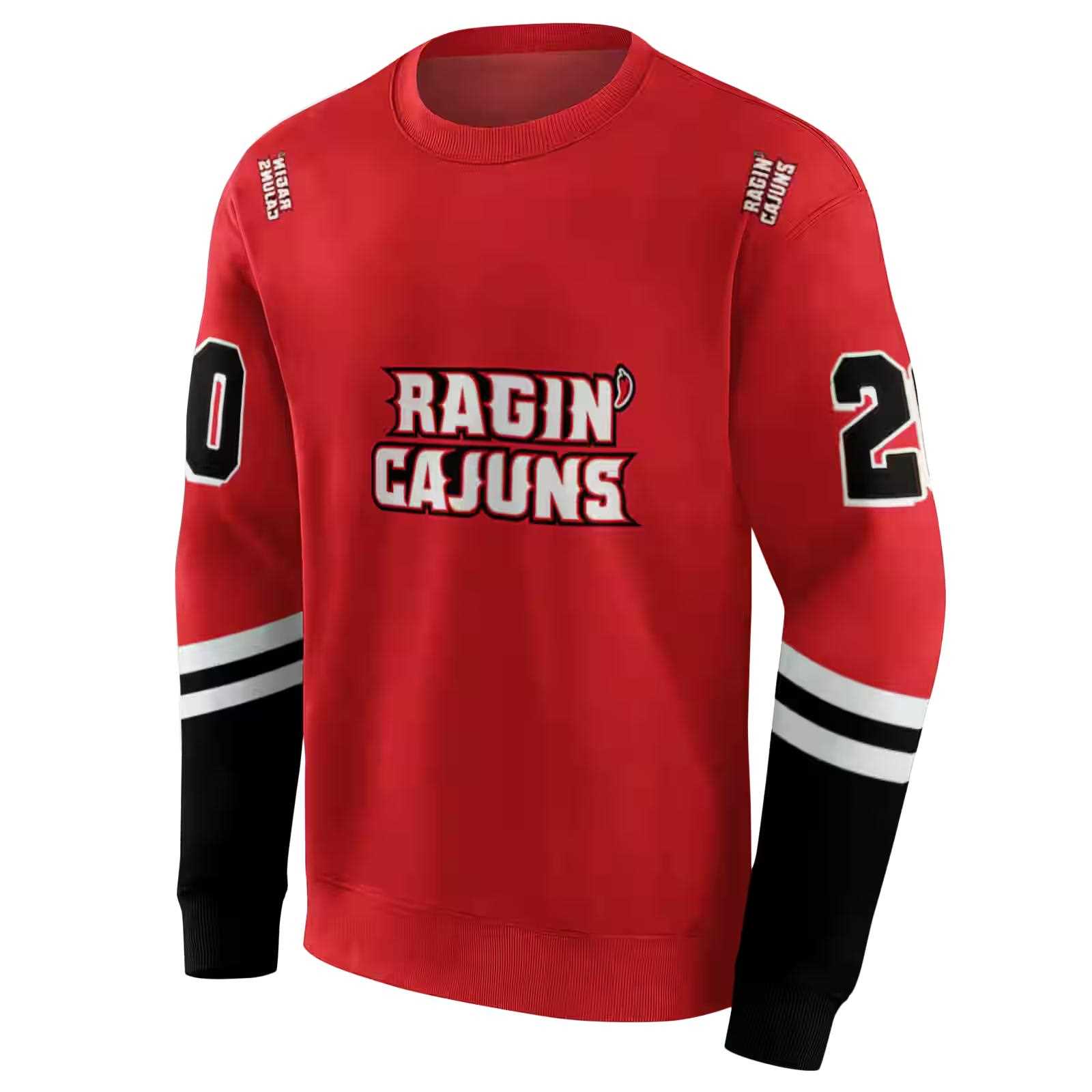 customized louisiana ragin cajuns striped sleeves red hoodie new arrival