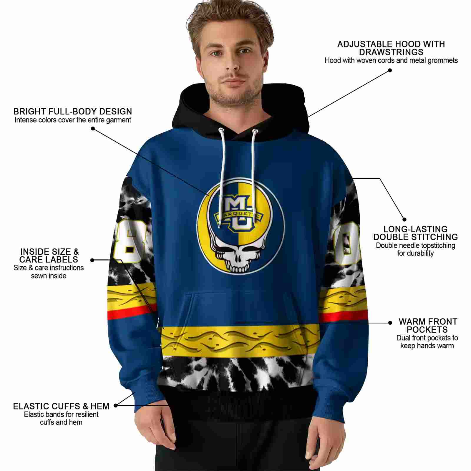 customized marquette golden eagles grateful vibes blue hoodie latest model