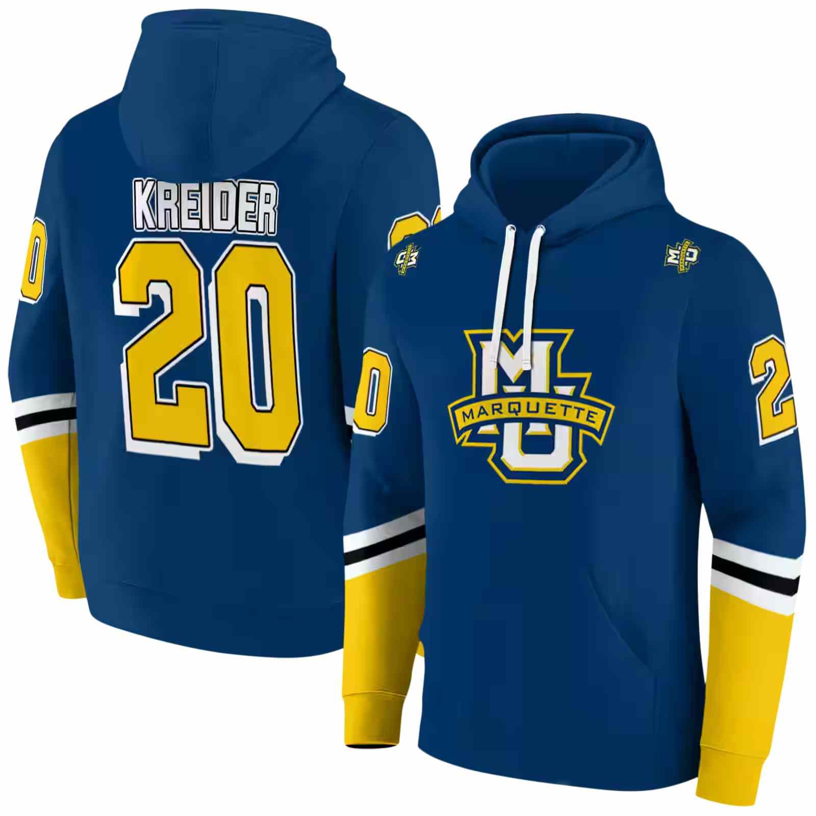 customized marquette golden eagles striped sleeves blue hoodie fashion forward