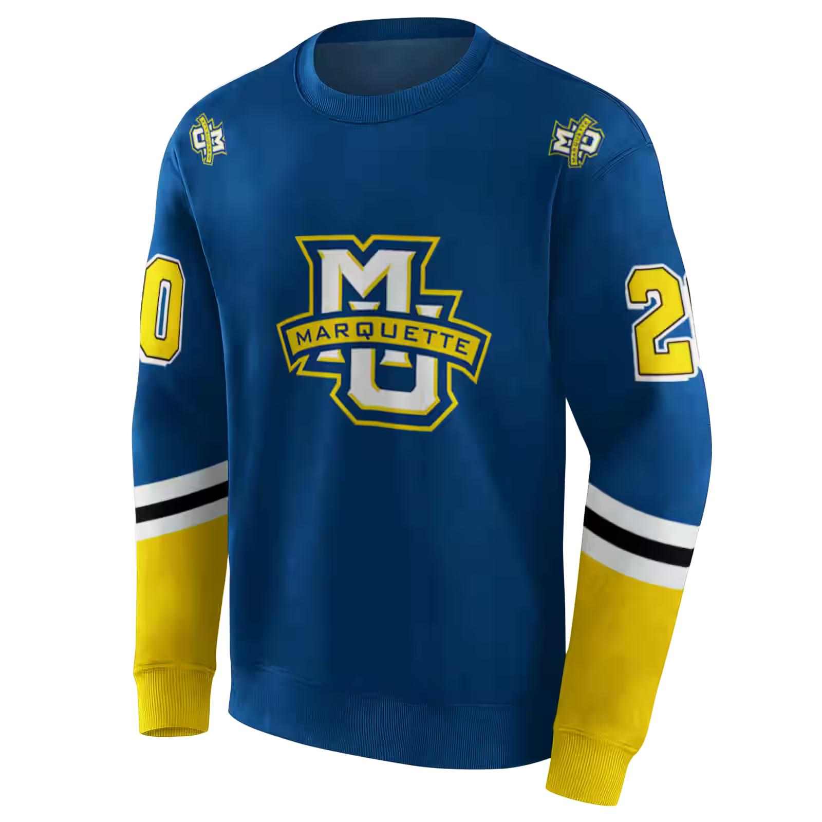 customized marquette golden eagles striped sleeves blue hoodie new arrival