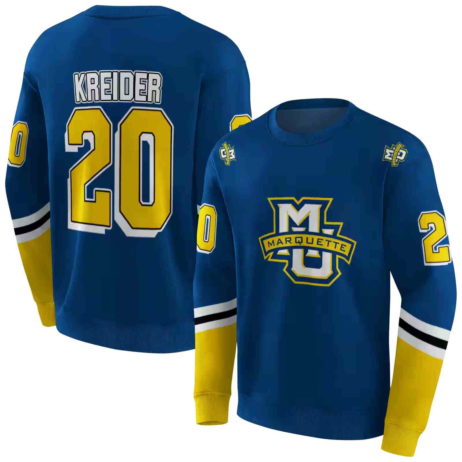 customized marquette golden eagles striped sleeves blue hoodie premium grade