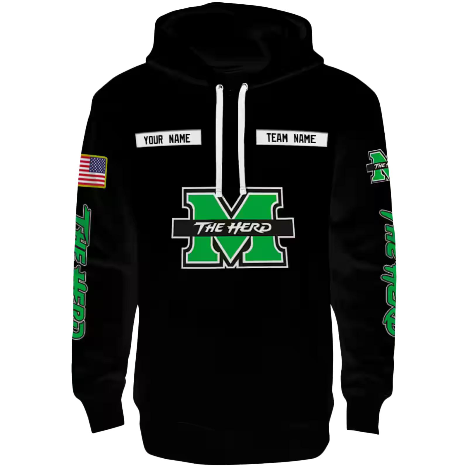 Customized Marshall Thundering Herd Punisher Skull Black Hoodie