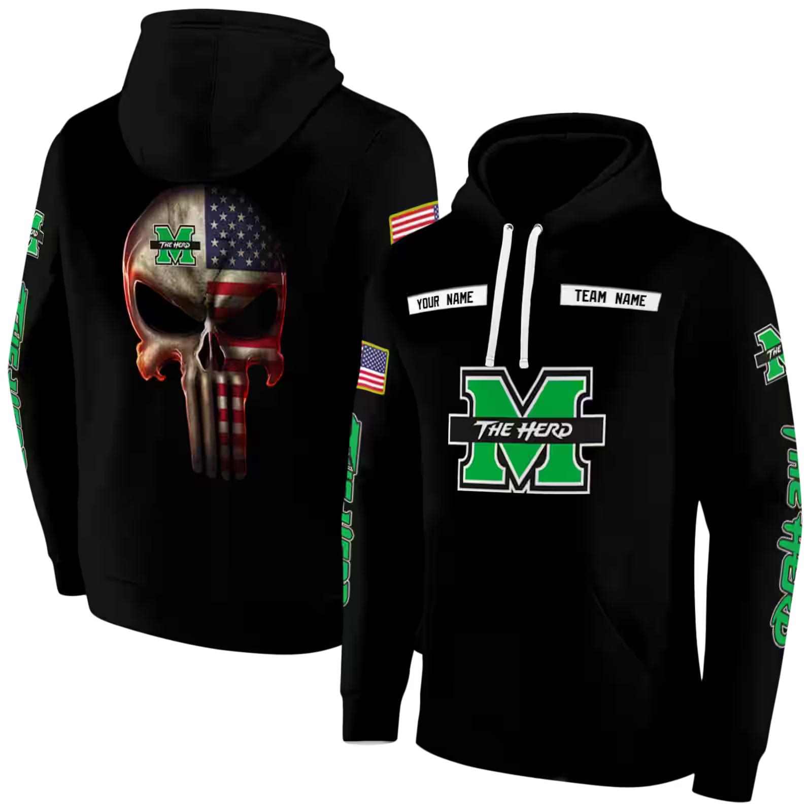 customized marshall thundering herd punisher skull black hoodie fashion forward
