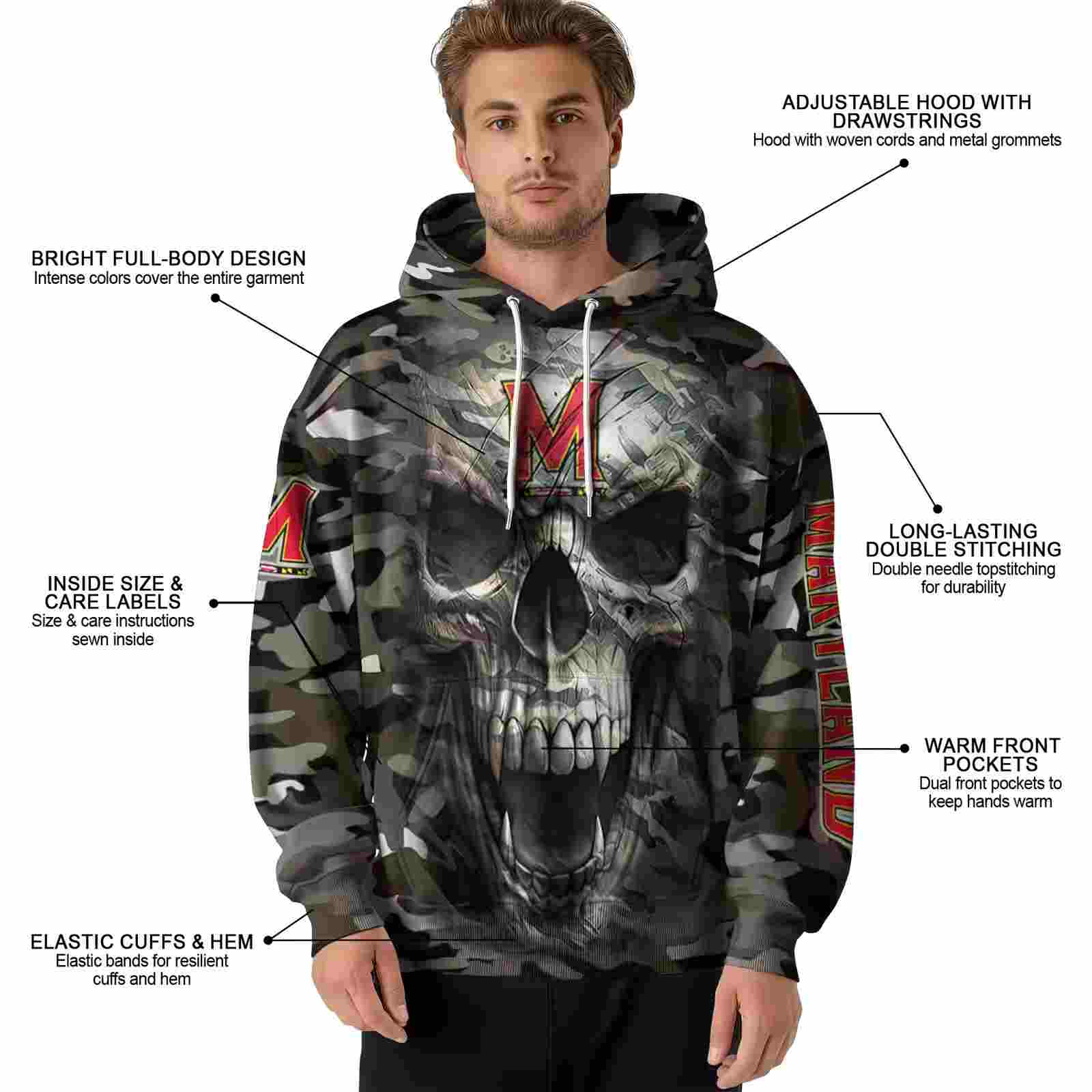 customized maryland terrapins camo skull hoodie latest model