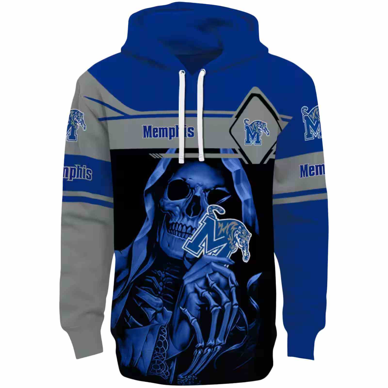 Customized Memphis Tigers Grim Reaper Blue Black Hoodie