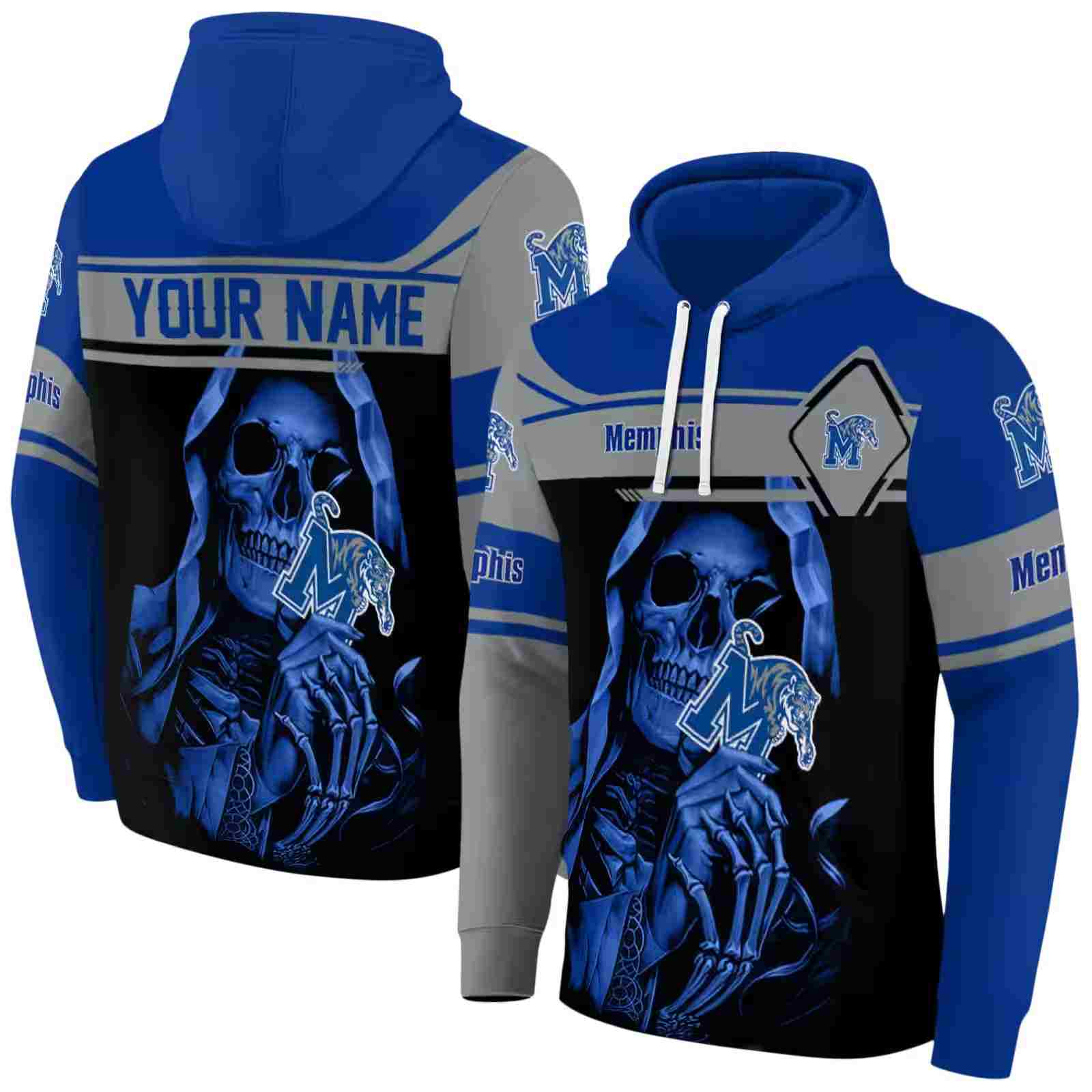 customized memphis tigers grim reaper blue black hoodie fashion forward