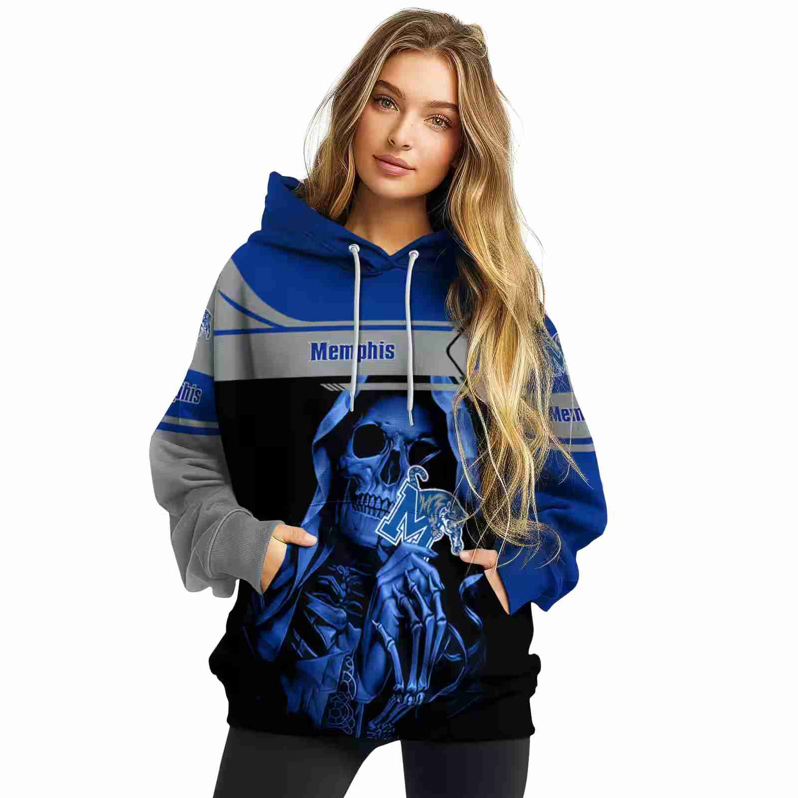 customized memphis tigers grim reaper blue black hoodie high quality