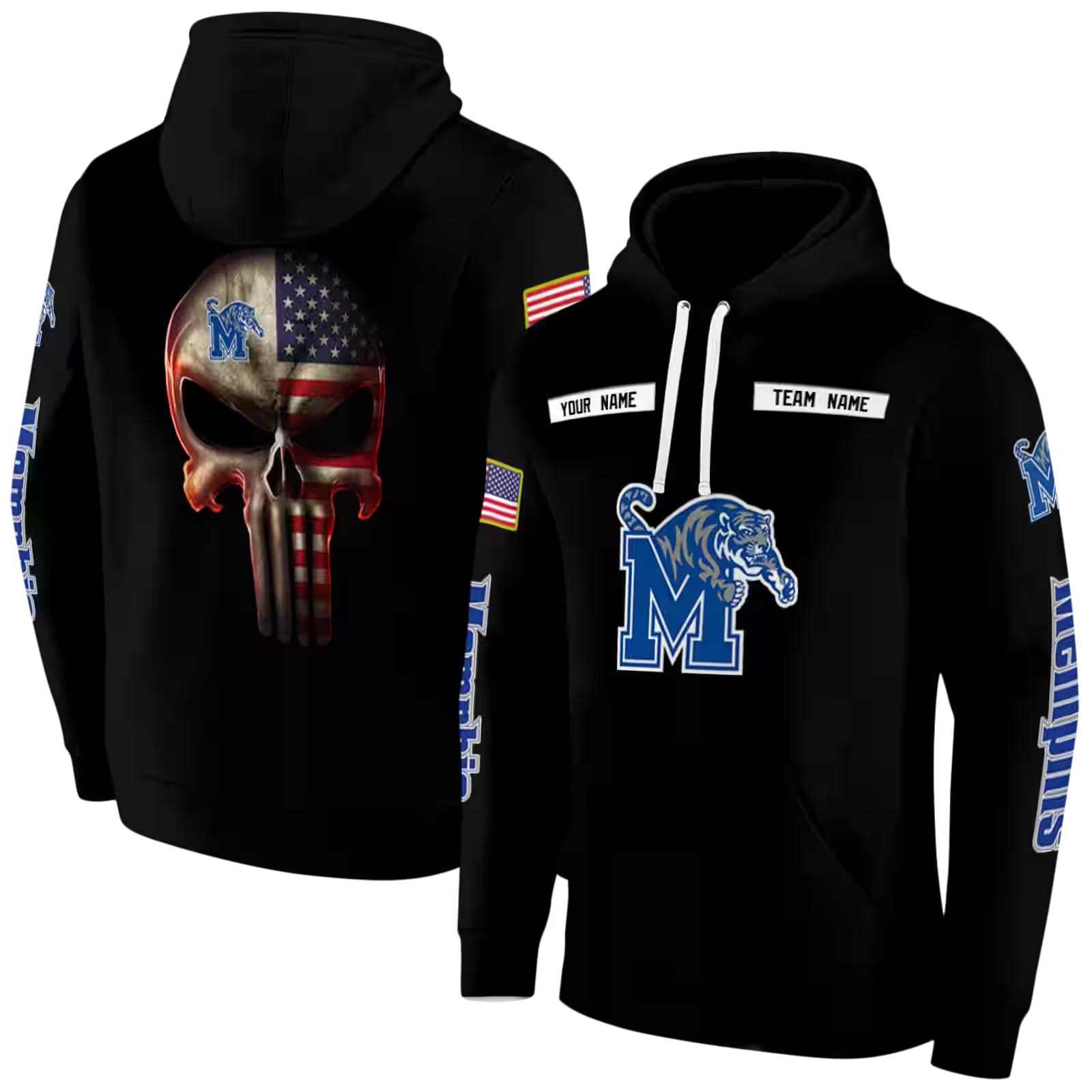 customized memphis tigers punisher skull black hoodie fashion forward