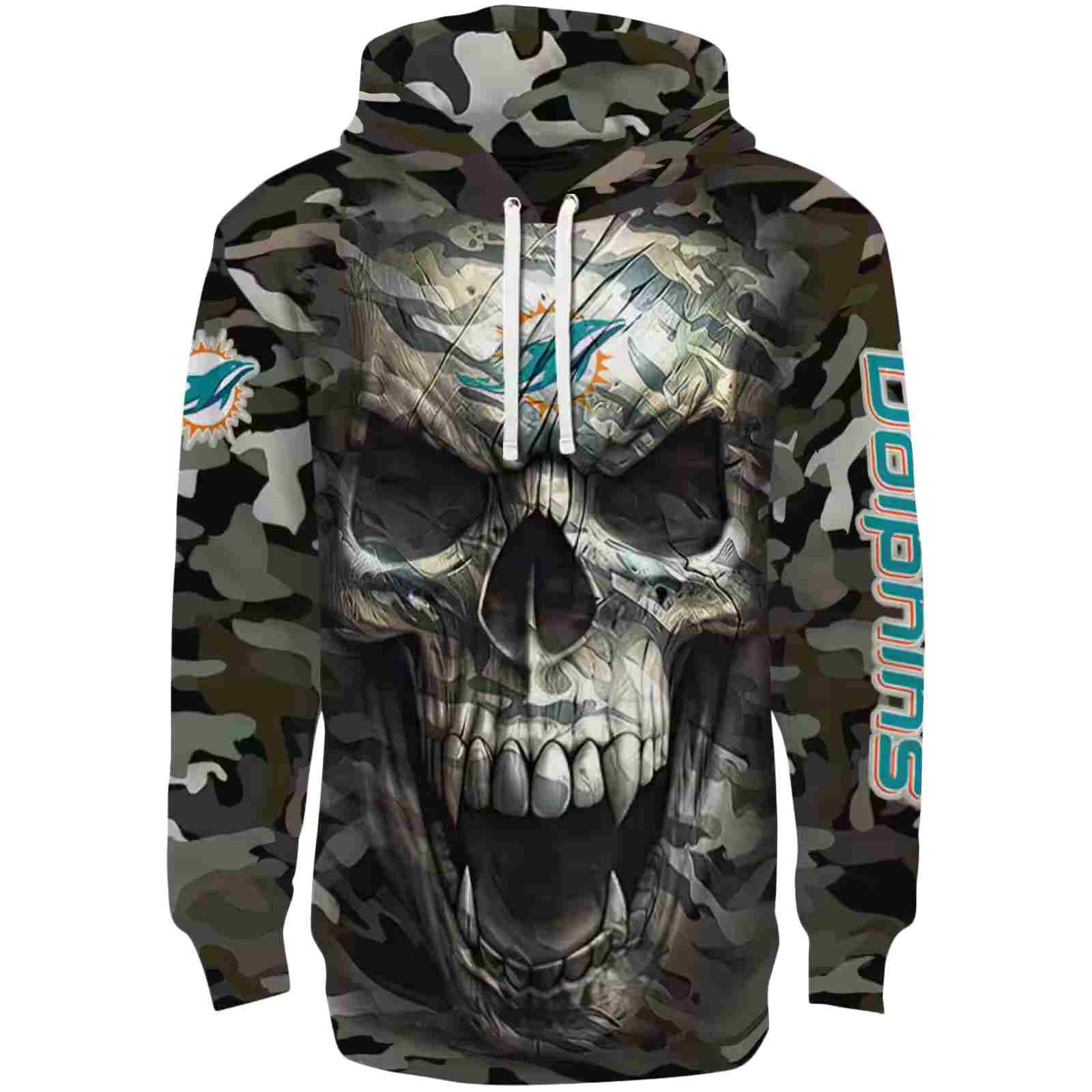 Customized Miami Dolphins Camo Skull Hoodie