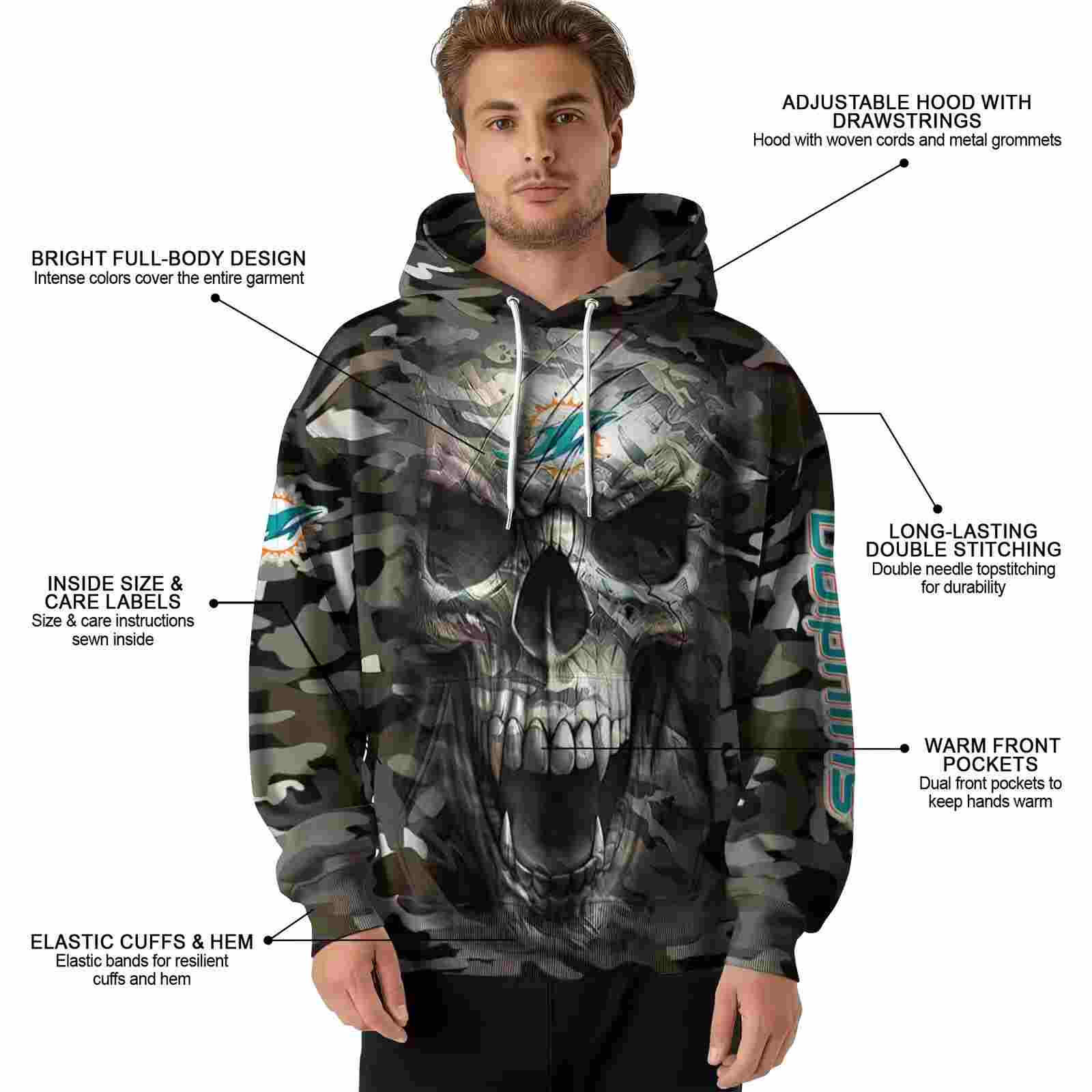 customized miami dolphins camo skull hoodie latest model