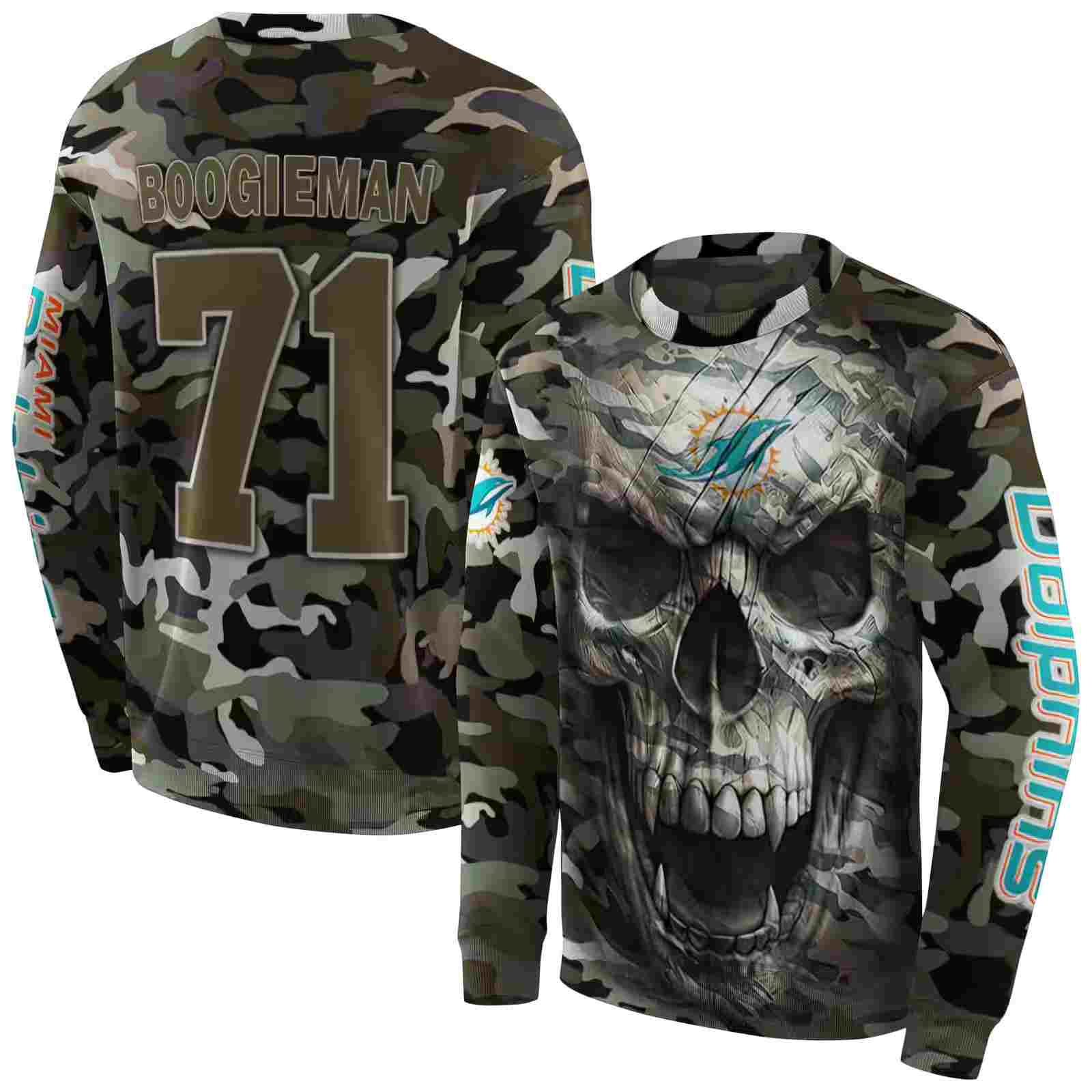 customized miami dolphins camo skull hoodie premium grade