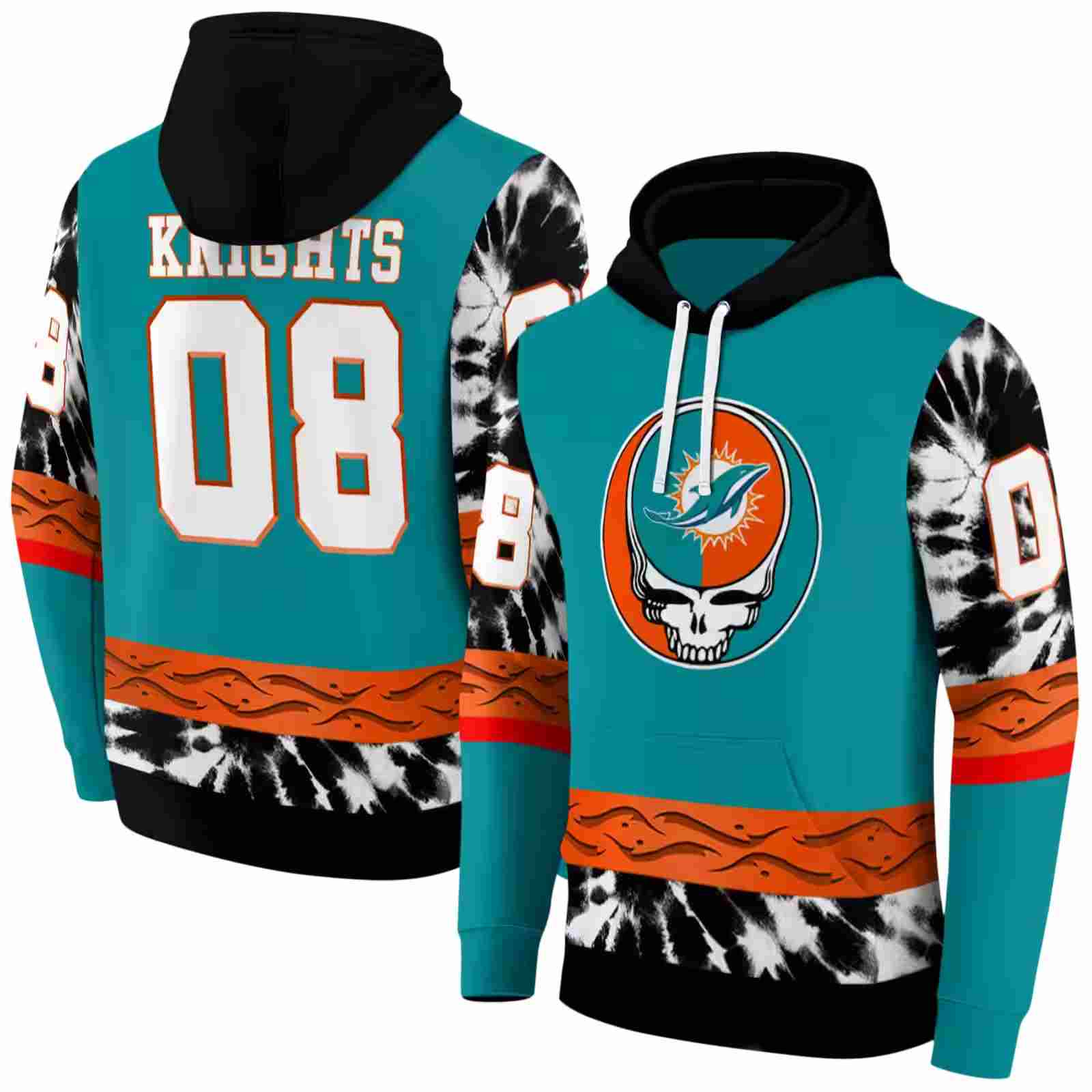 customized miami dolphins grateful vibes aqua hoodie fashion forward