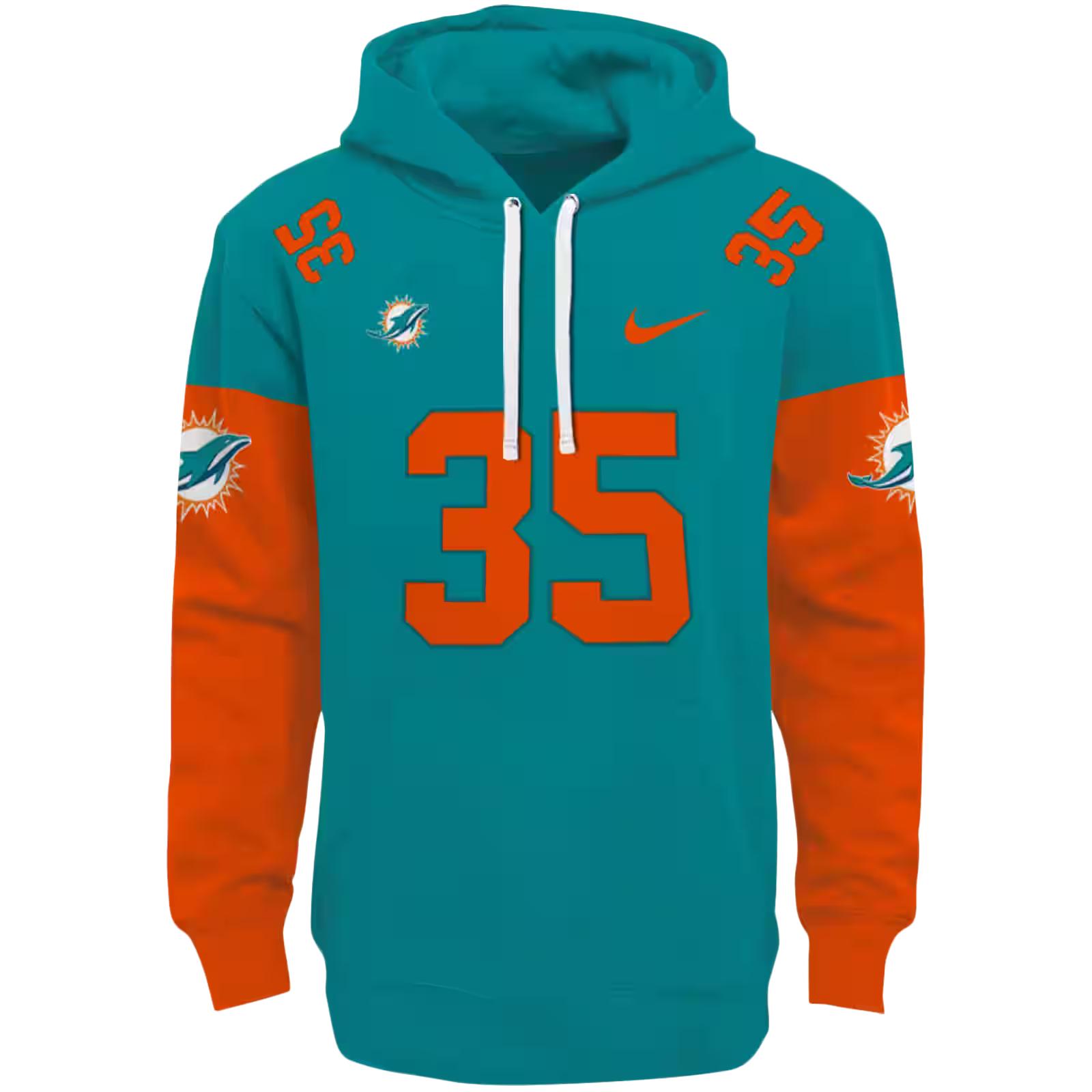 Customized Miami Dolphins Minimal Design Aqua Hoodie