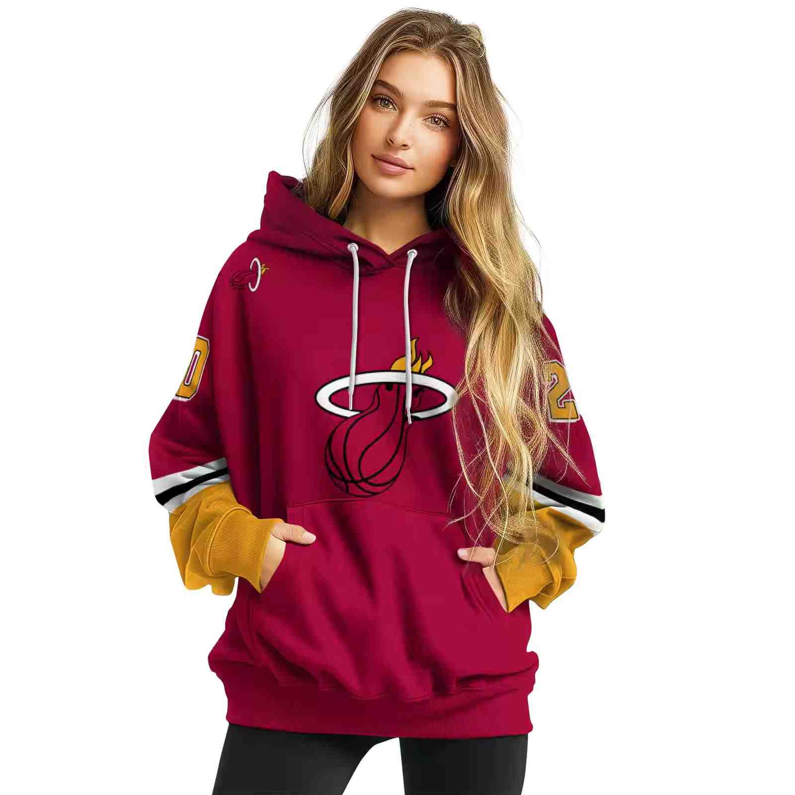 customized miami heat striped sleeves red hoodie high quality