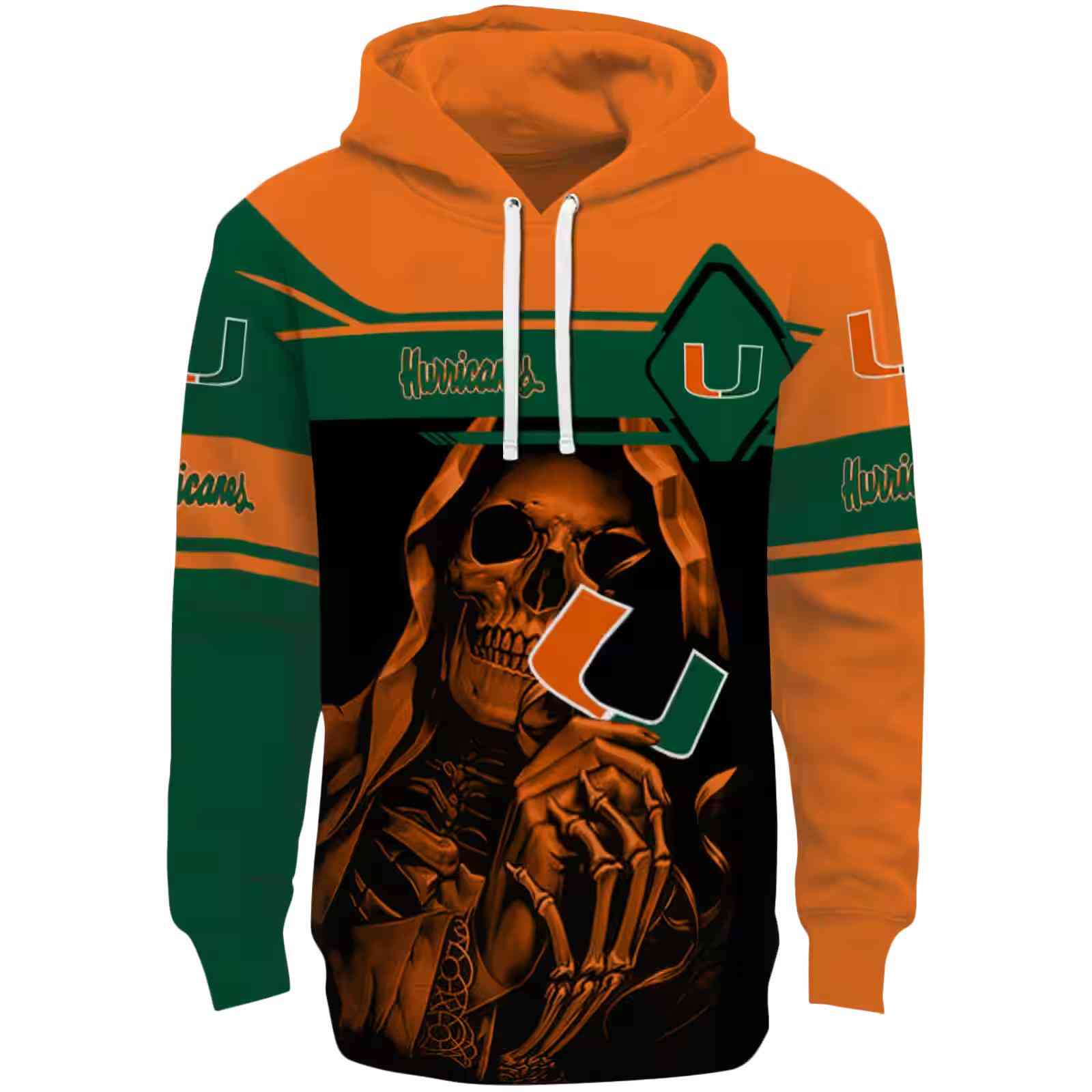 Customized Miami Hurricanes Grim Reaper Orange Black Hoodie