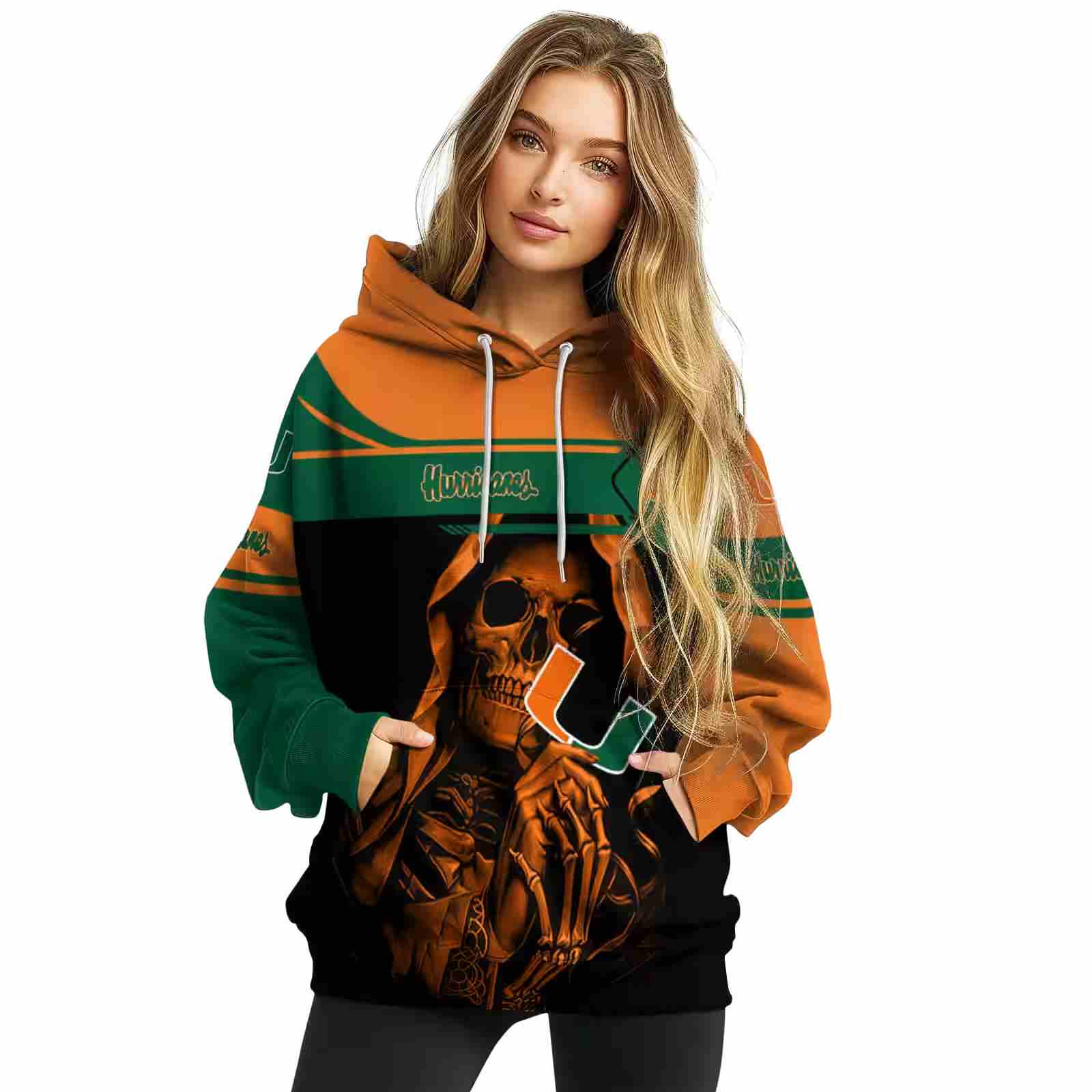 customized miami hurricanes grim reaper orange black hoodie high quality