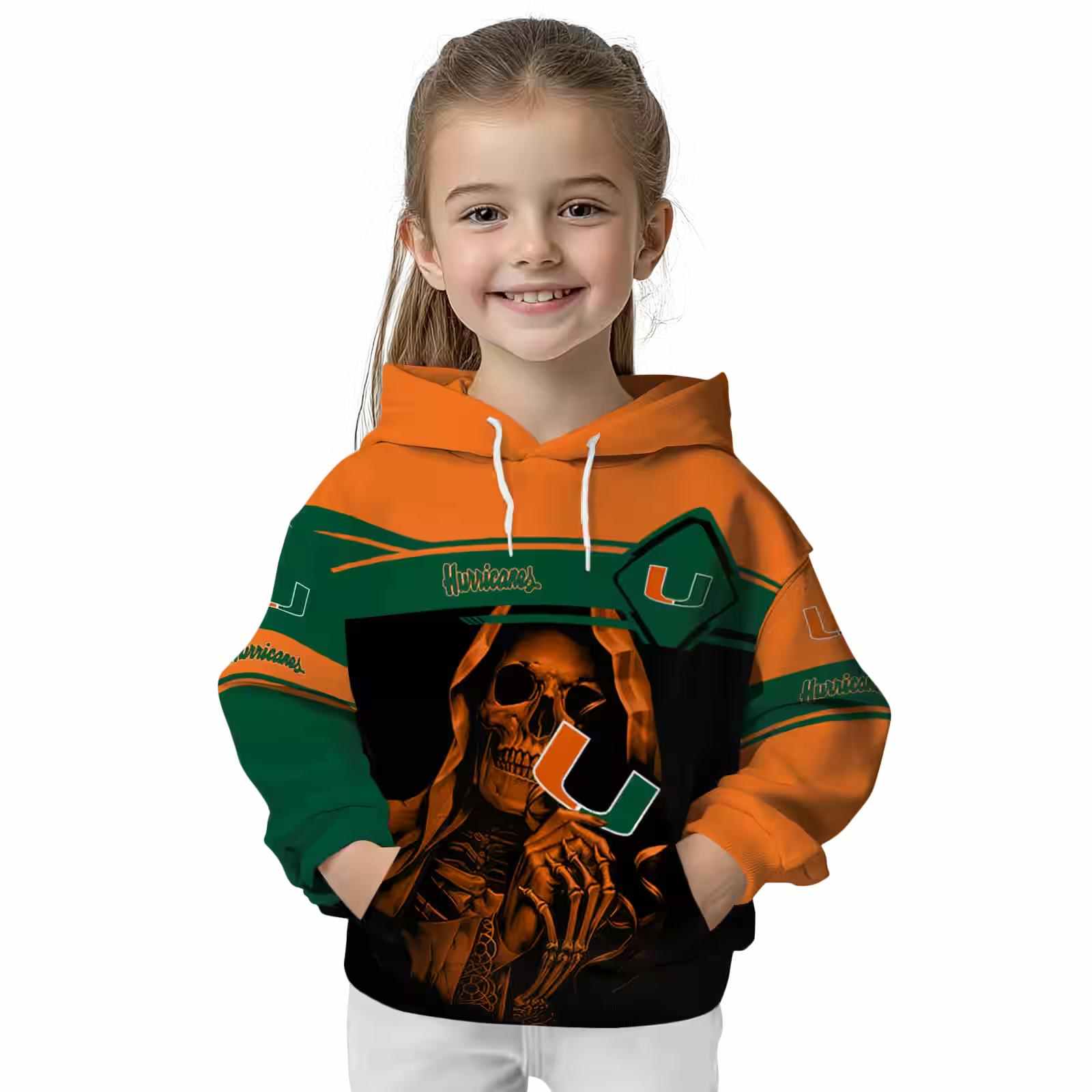 customized miami hurricanes grim reaper orange black hoodie top rated