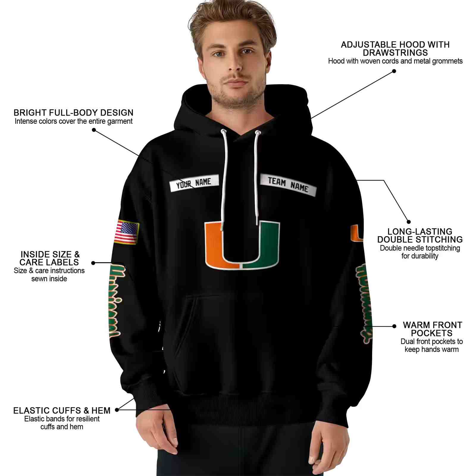 customized miami hurricanes punisher skull black hoodie latest model