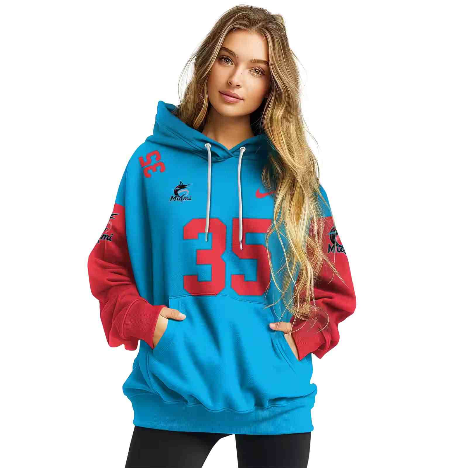 customized miami marlins minimal design blue hoodie high quality