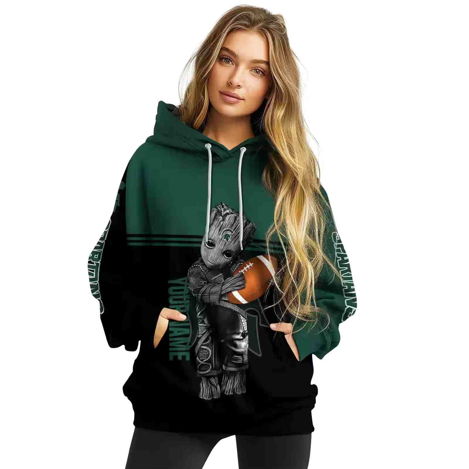 customized michigan state spartans baby groot green black hoodie high quality