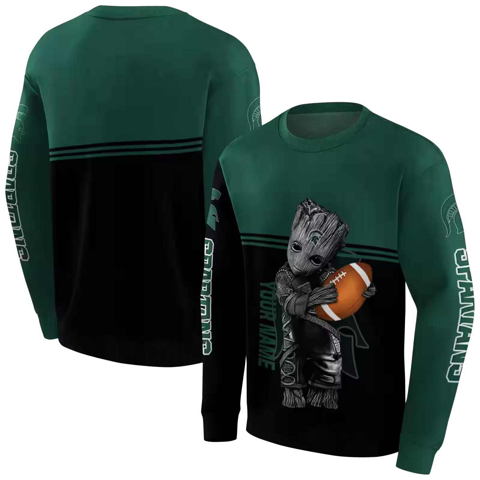 customized michigan state spartans baby groot green black hoodie premium grade