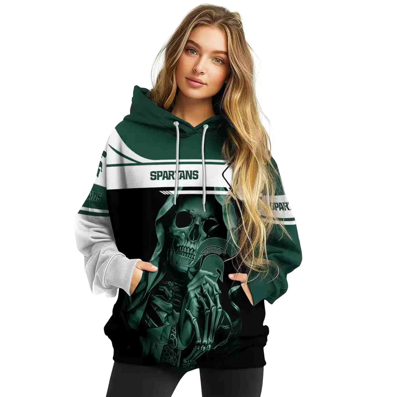 customized michigan state spartans grim reaper green black hoodie high quality