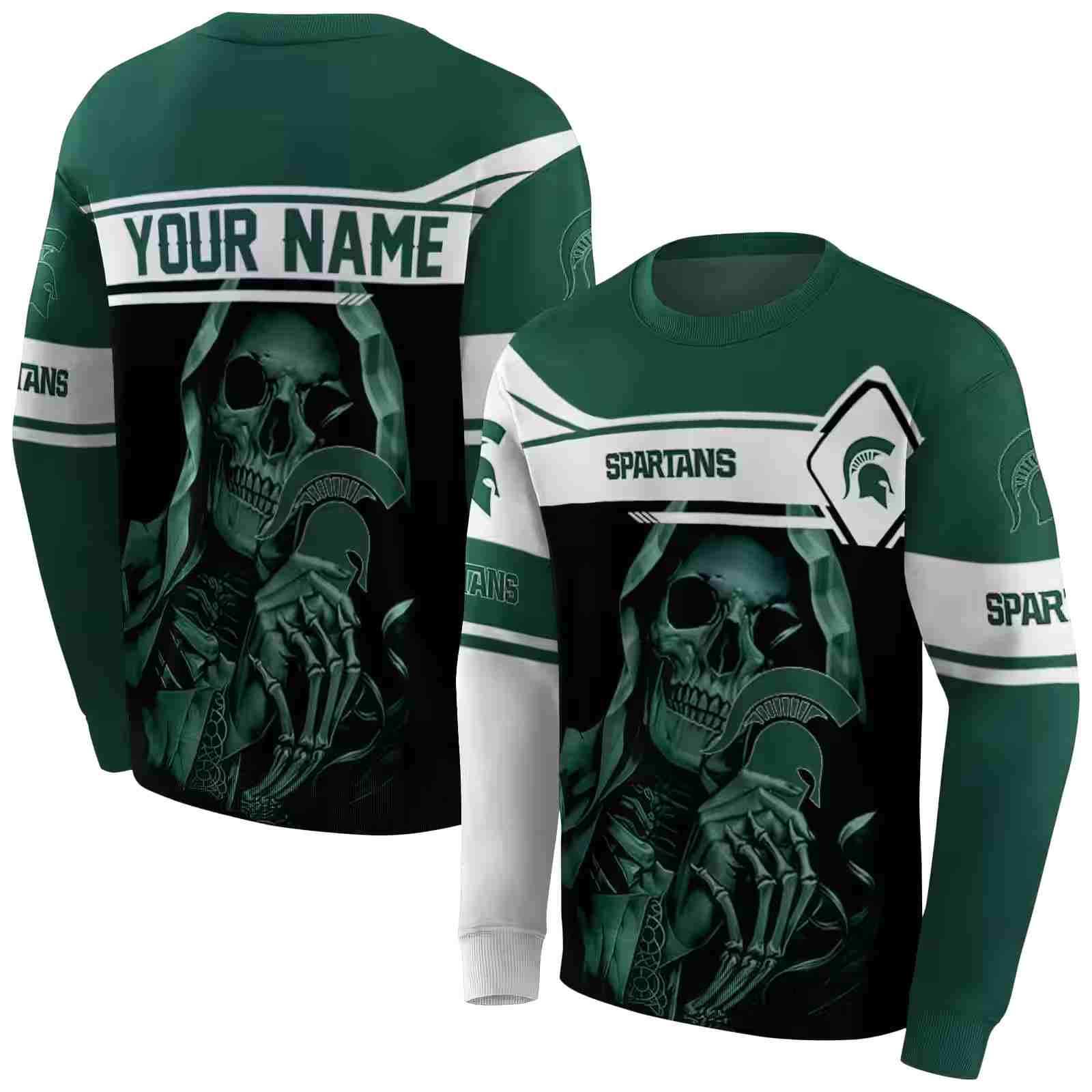 customized michigan state spartans grim reaper green black hoodie premium grade