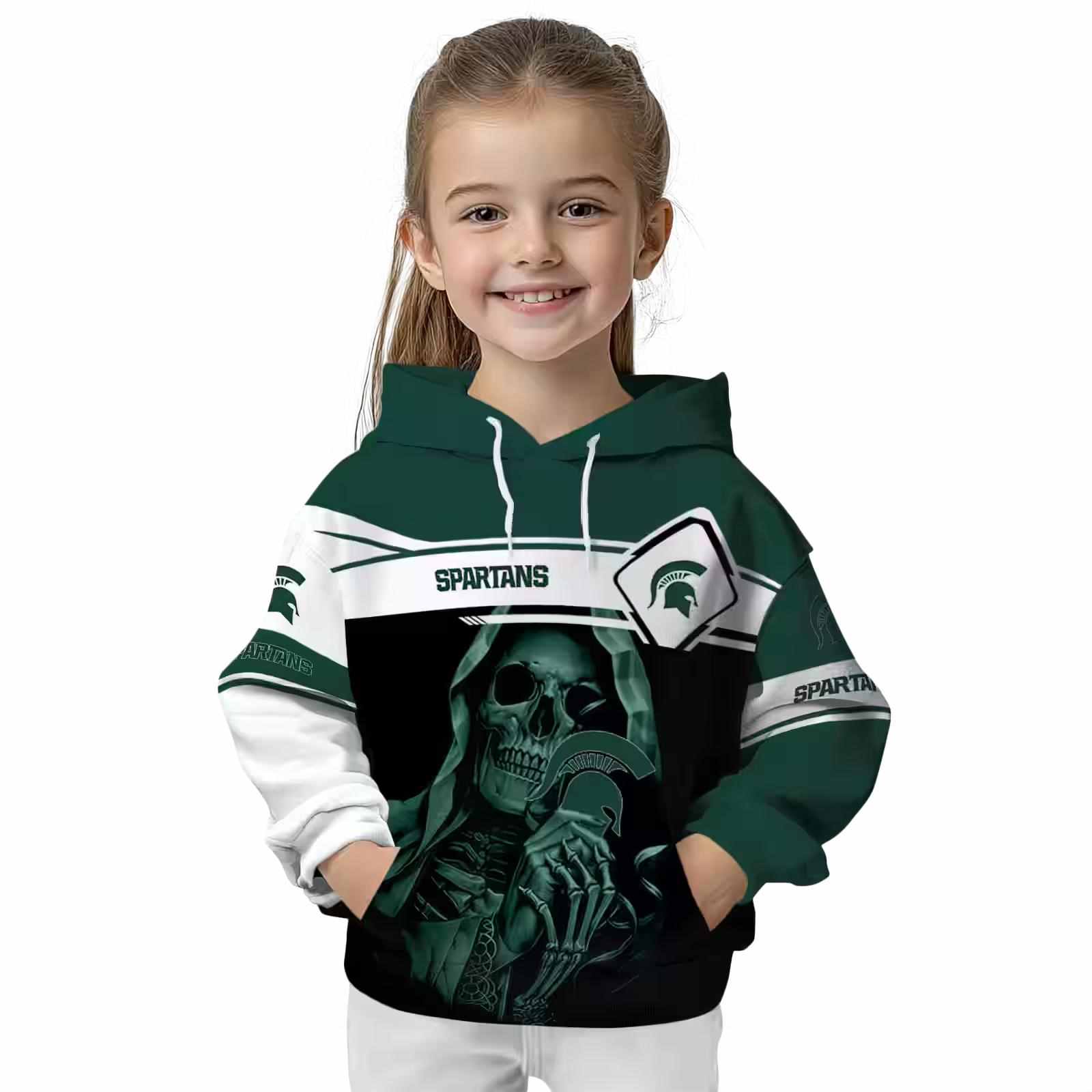 customized michigan state spartans grim reaper green black hoodie top rated