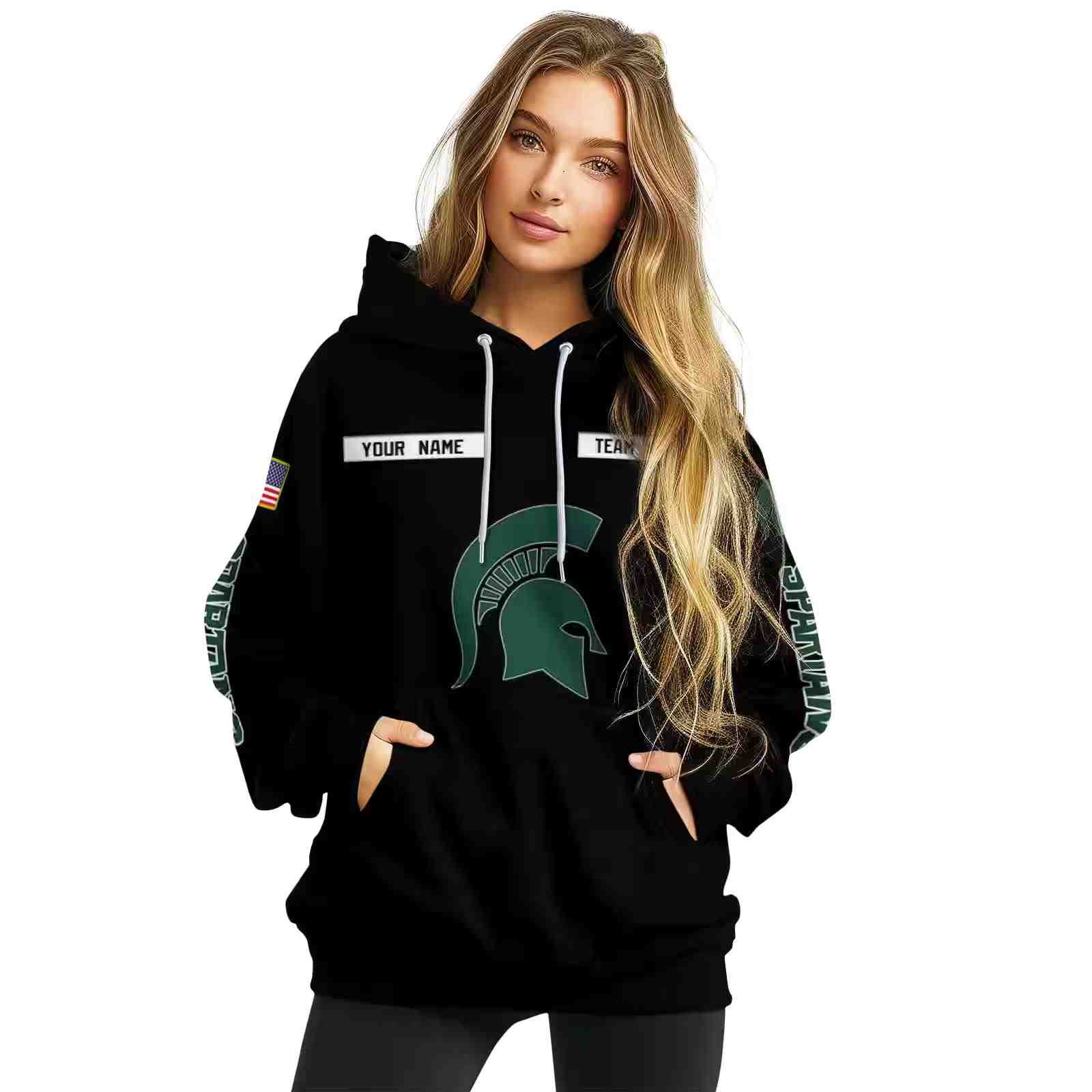 customized michigan state spartans punisher skull black hoodie high quality