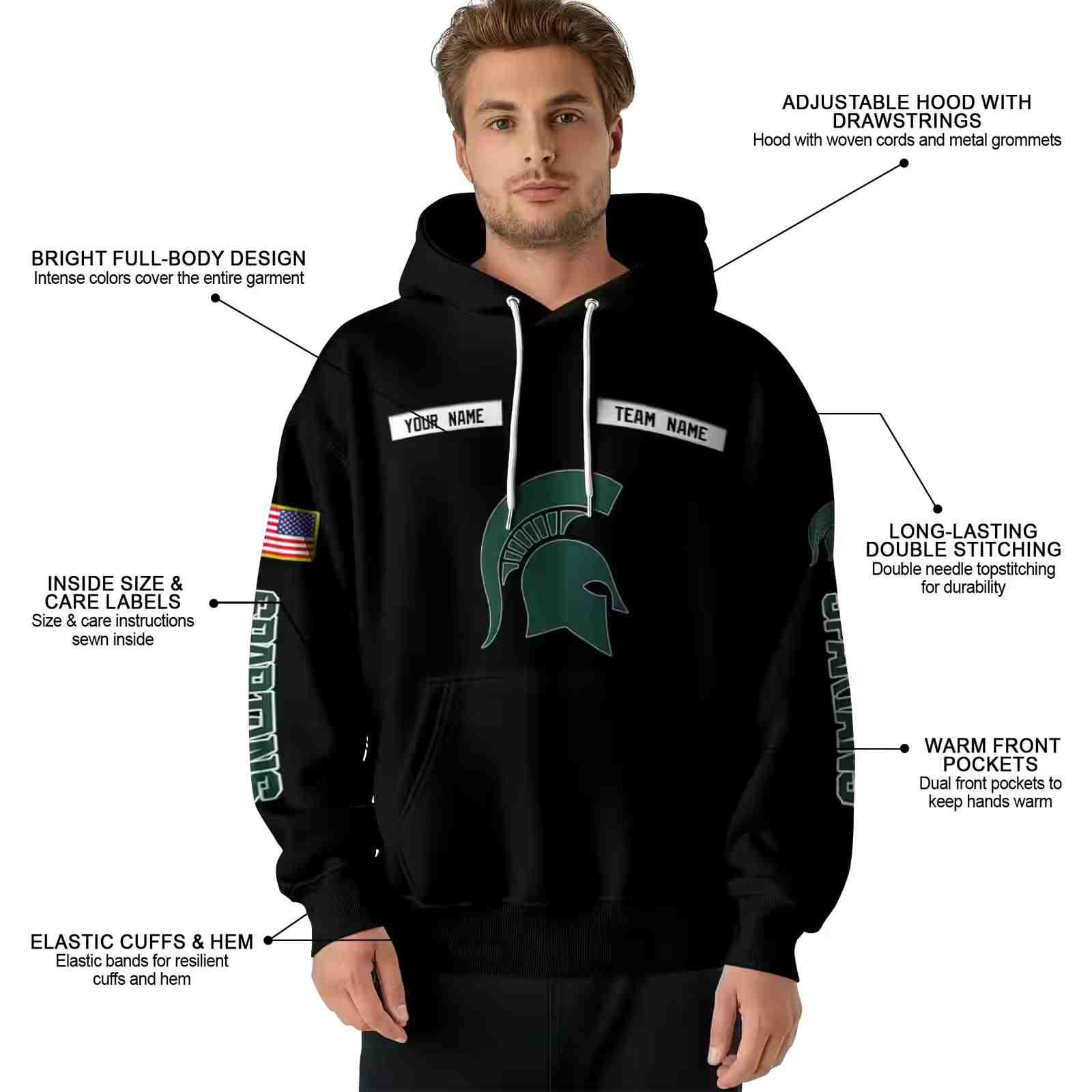 customized michigan state spartans punisher skull black hoodie latest model